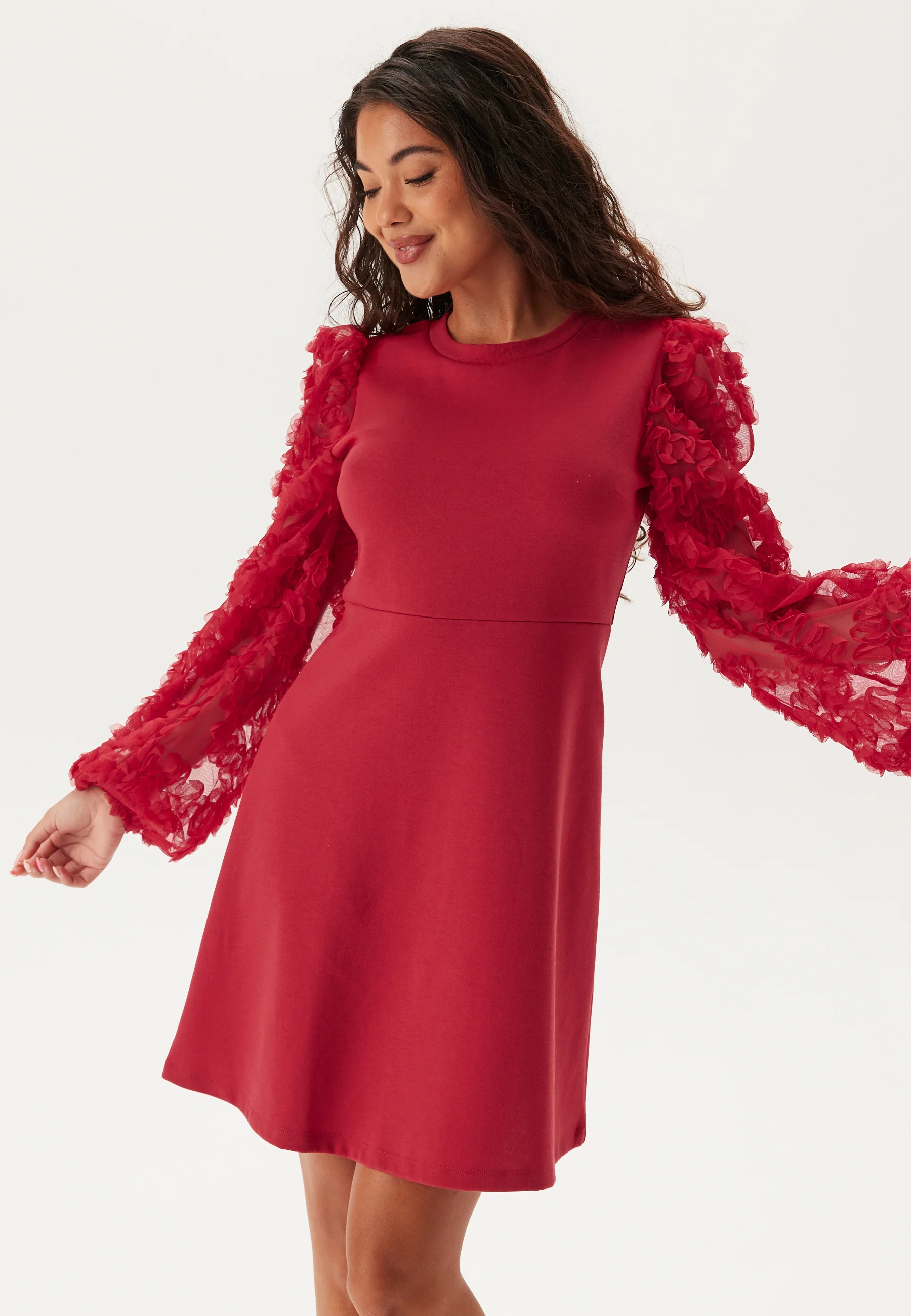 3D Floral Sleeve Short Dress