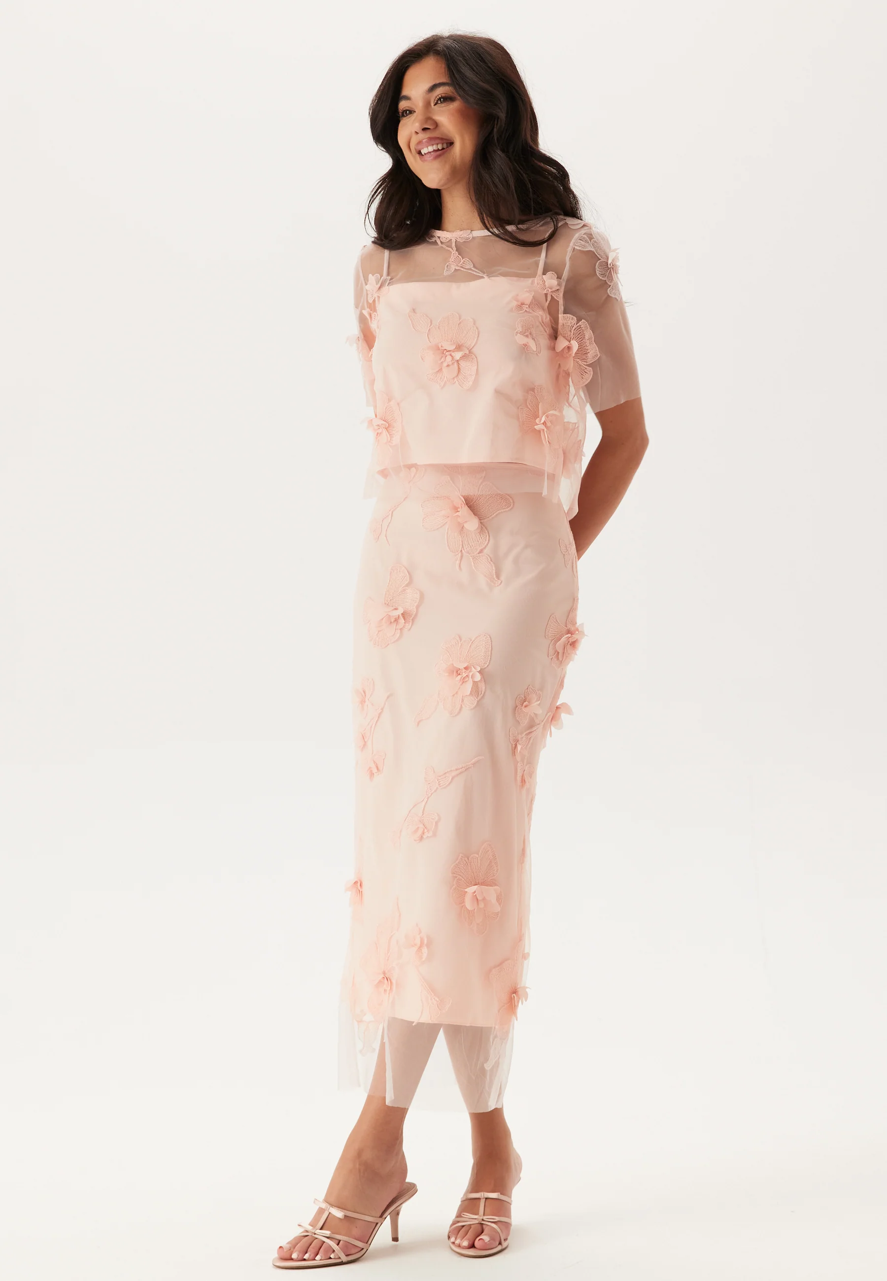 3D Floral Straight Ankle Skirt