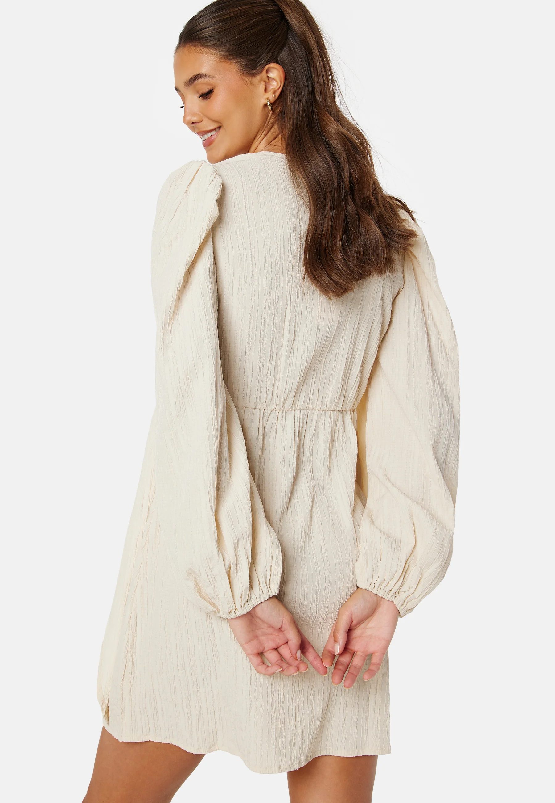 Balloon Sleeve Structured Wrap Dress - Image 2