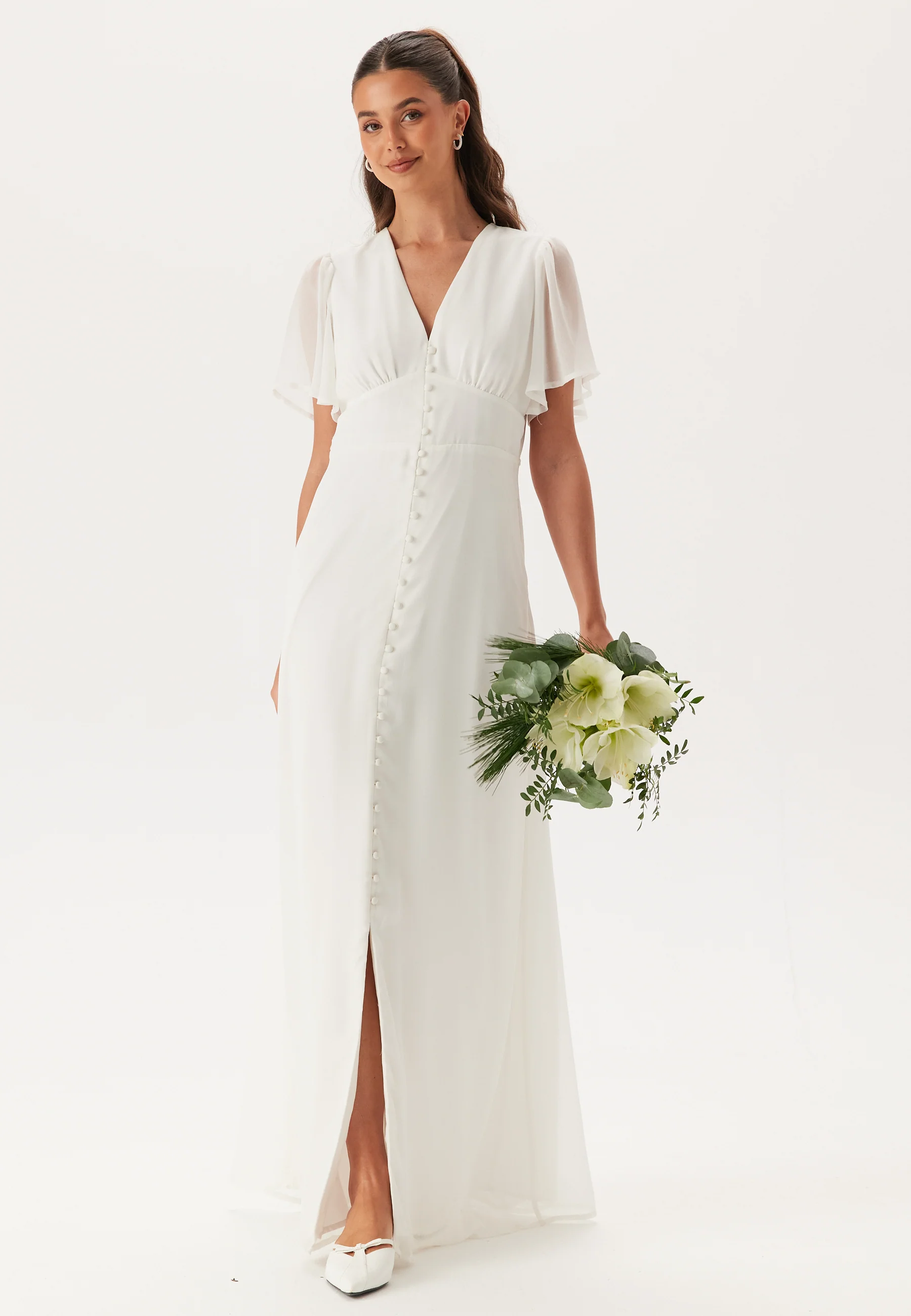 Butterfly Sleeve Button wedding gown