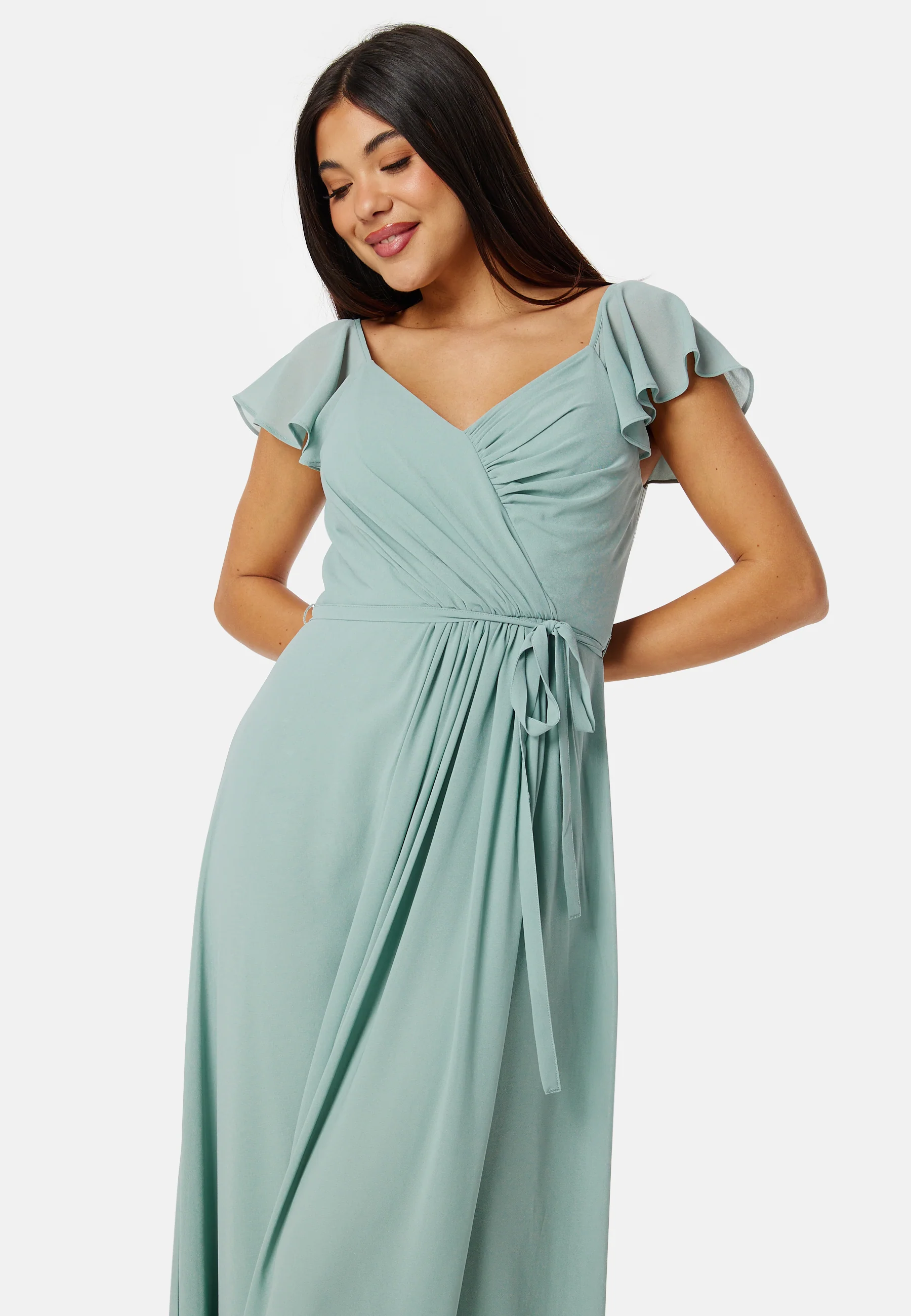 Butterfly Sleeve Draped Chiffon Gown - Image 4