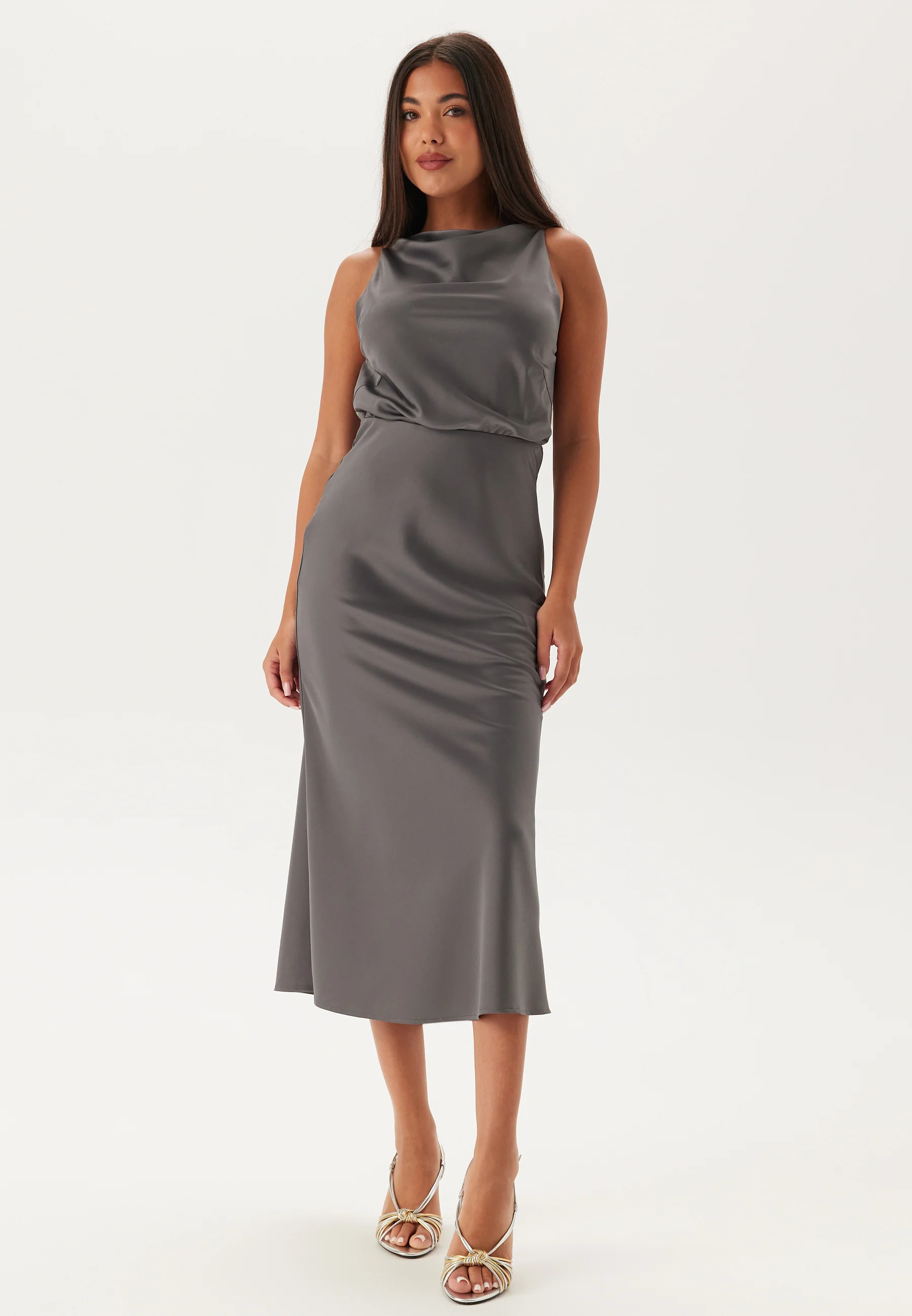 Cowl Neck Satin Midi Dress - Image 2