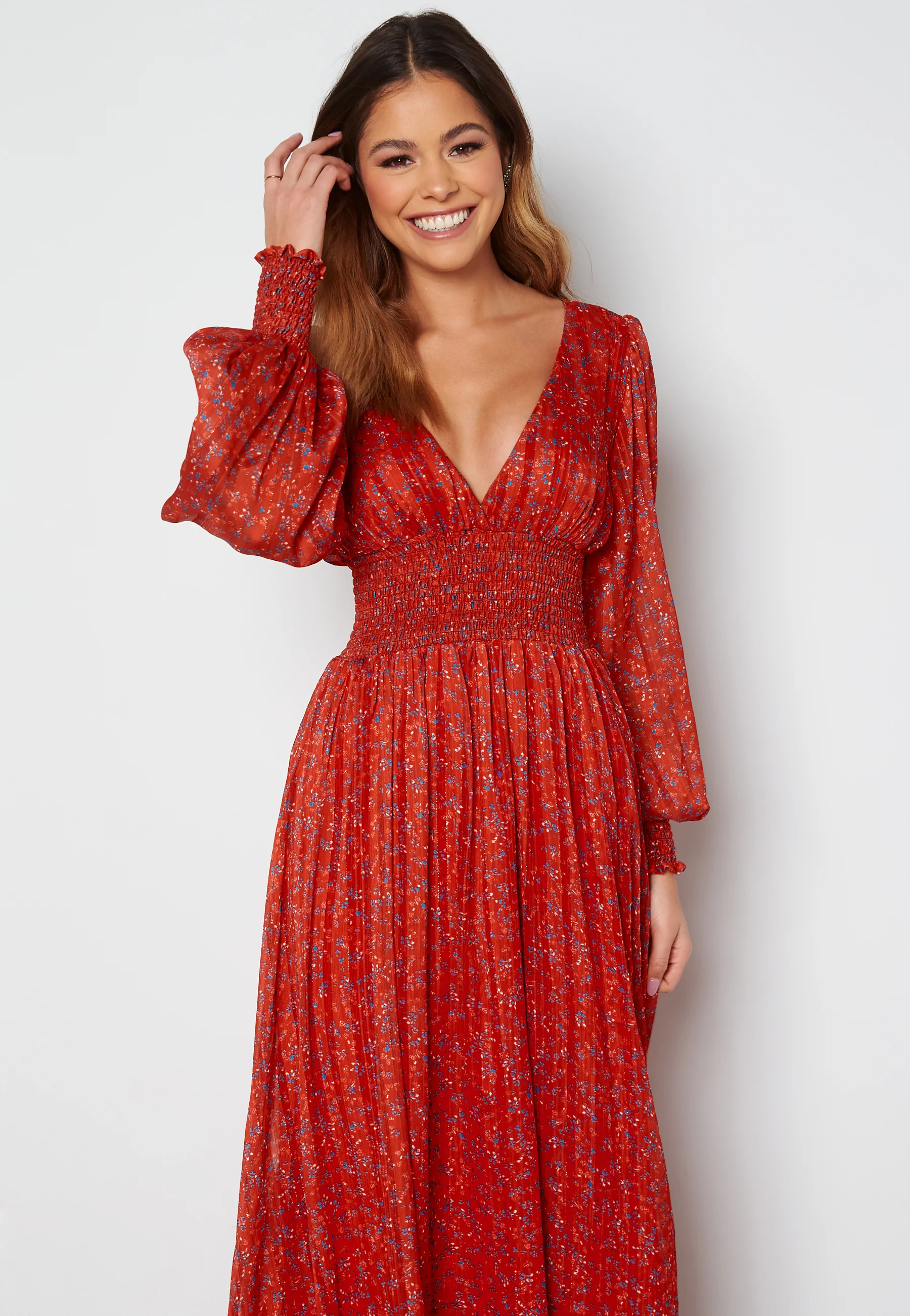 Ditsy Long Sleeve Shirred Maxi Dress - Image 3