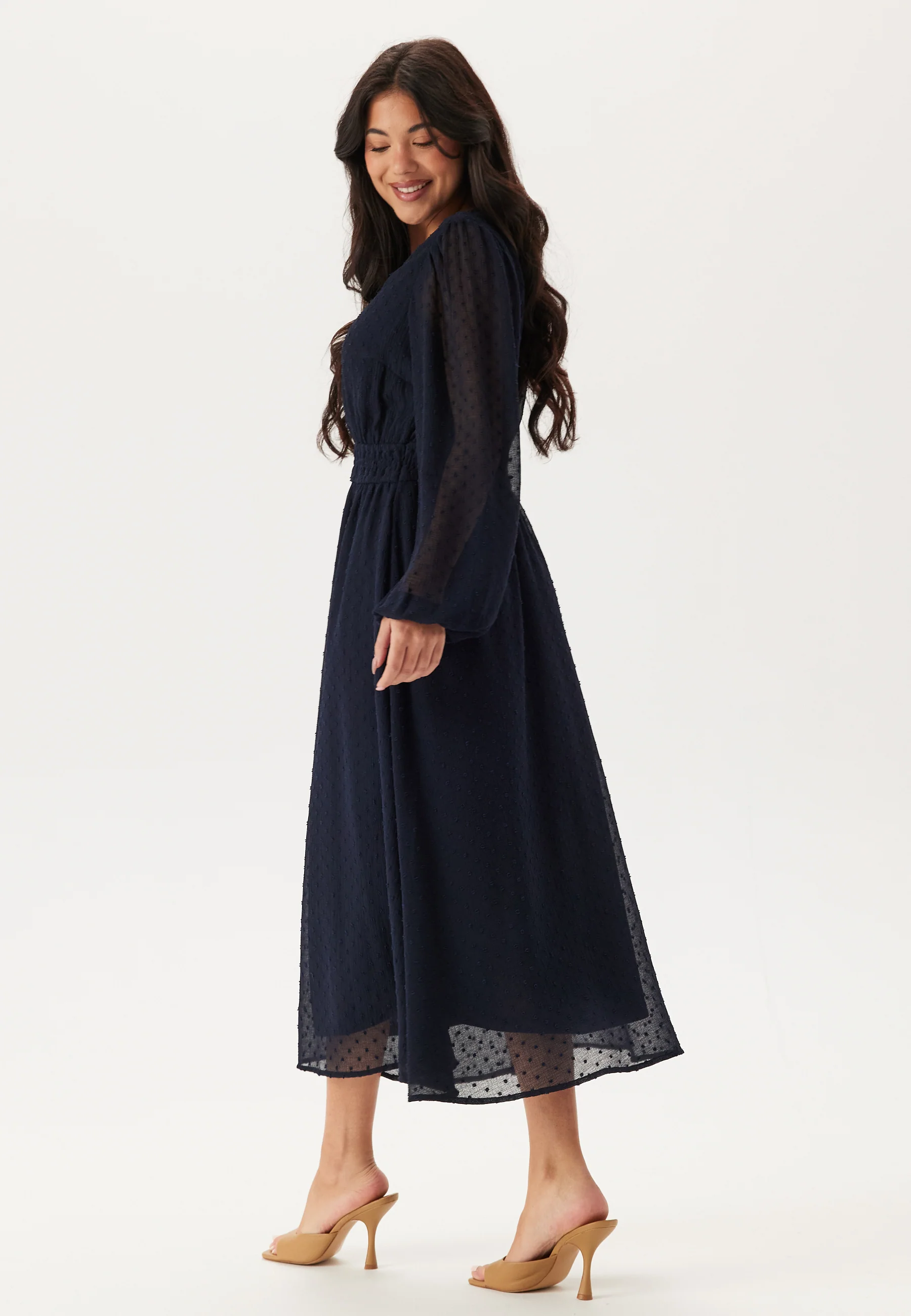 Dobby Dot Smock Midi Dress - Image 3