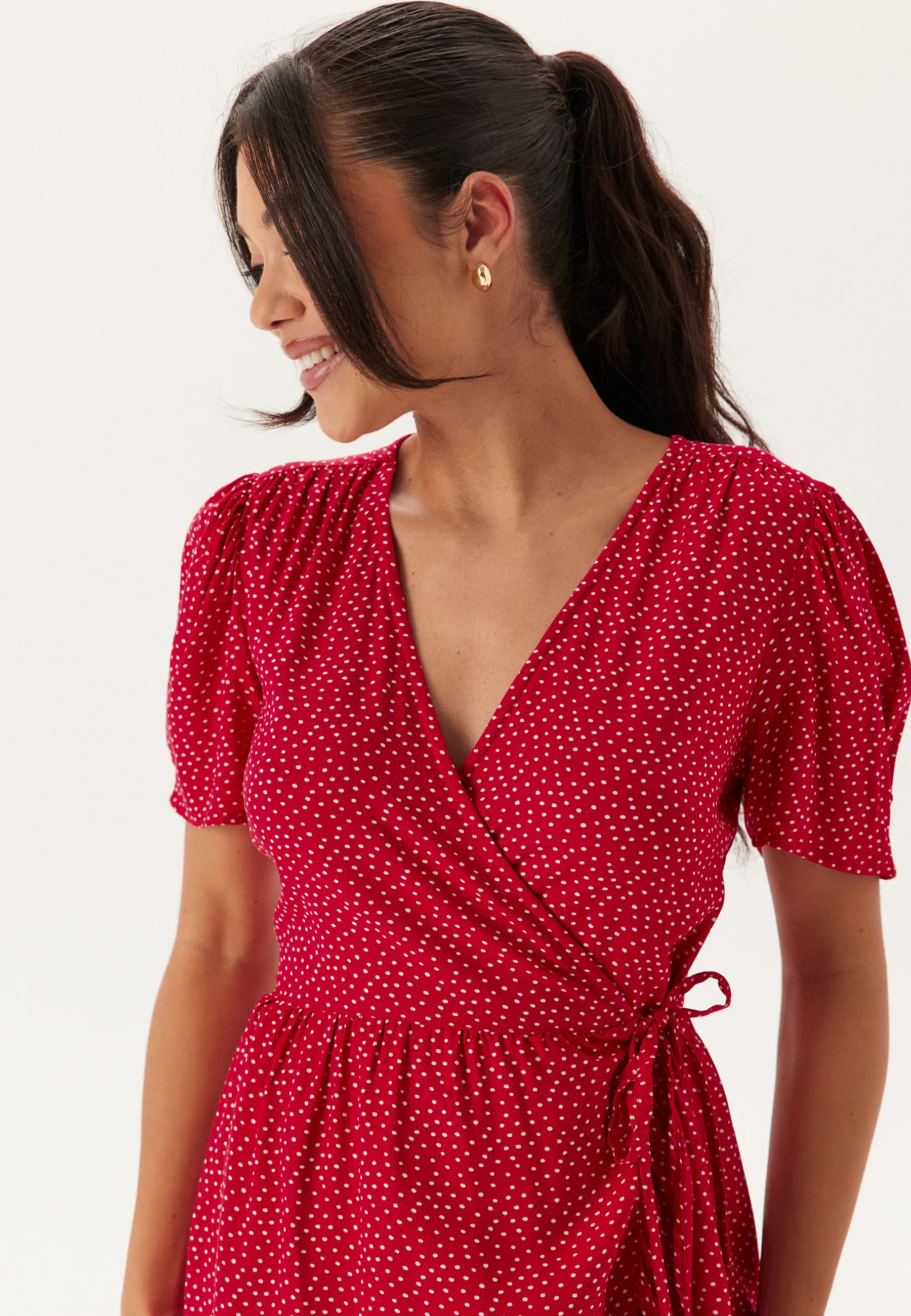 Evie Puff Sleeve Midi Wrap Dress - Image 2