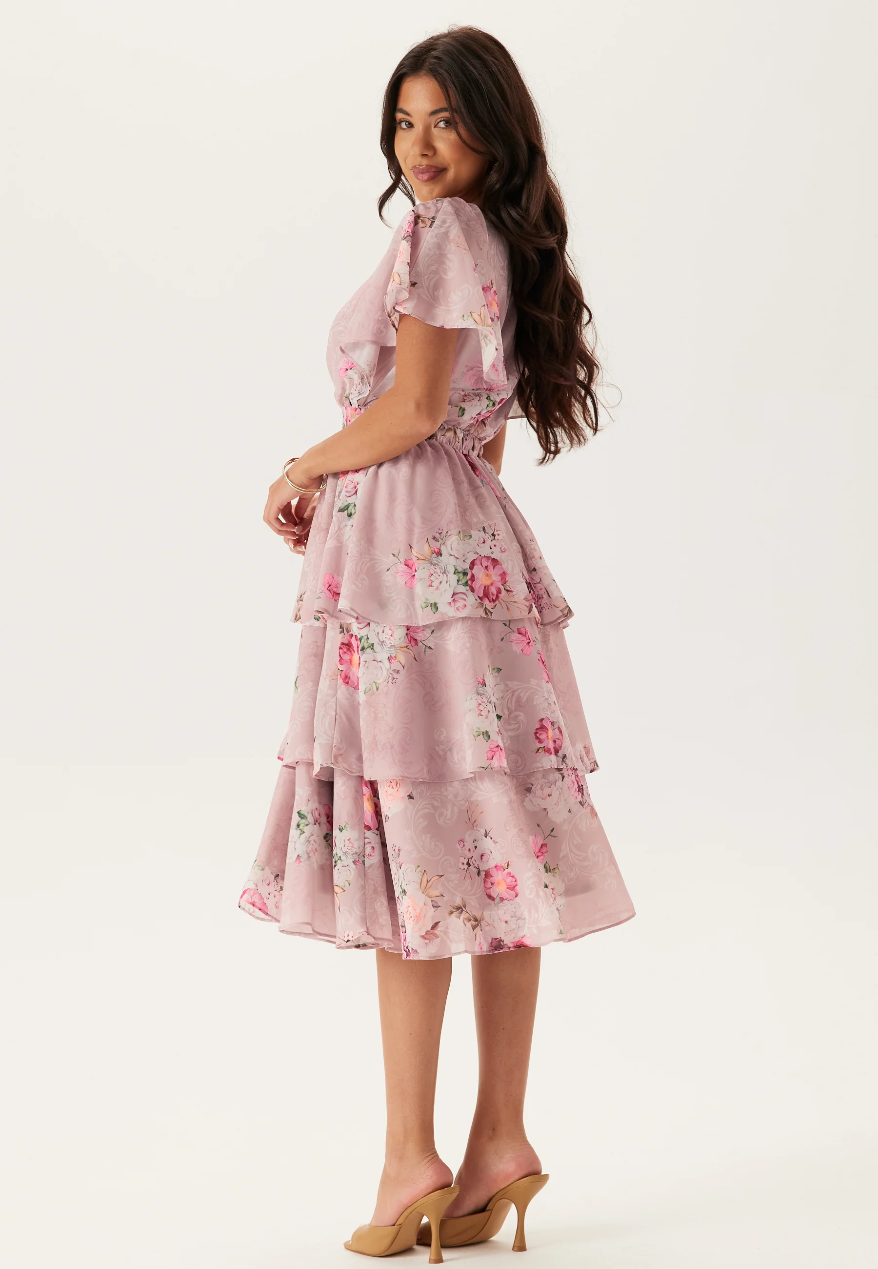 Floral Flutter Tiered Midi Dress - Image 2