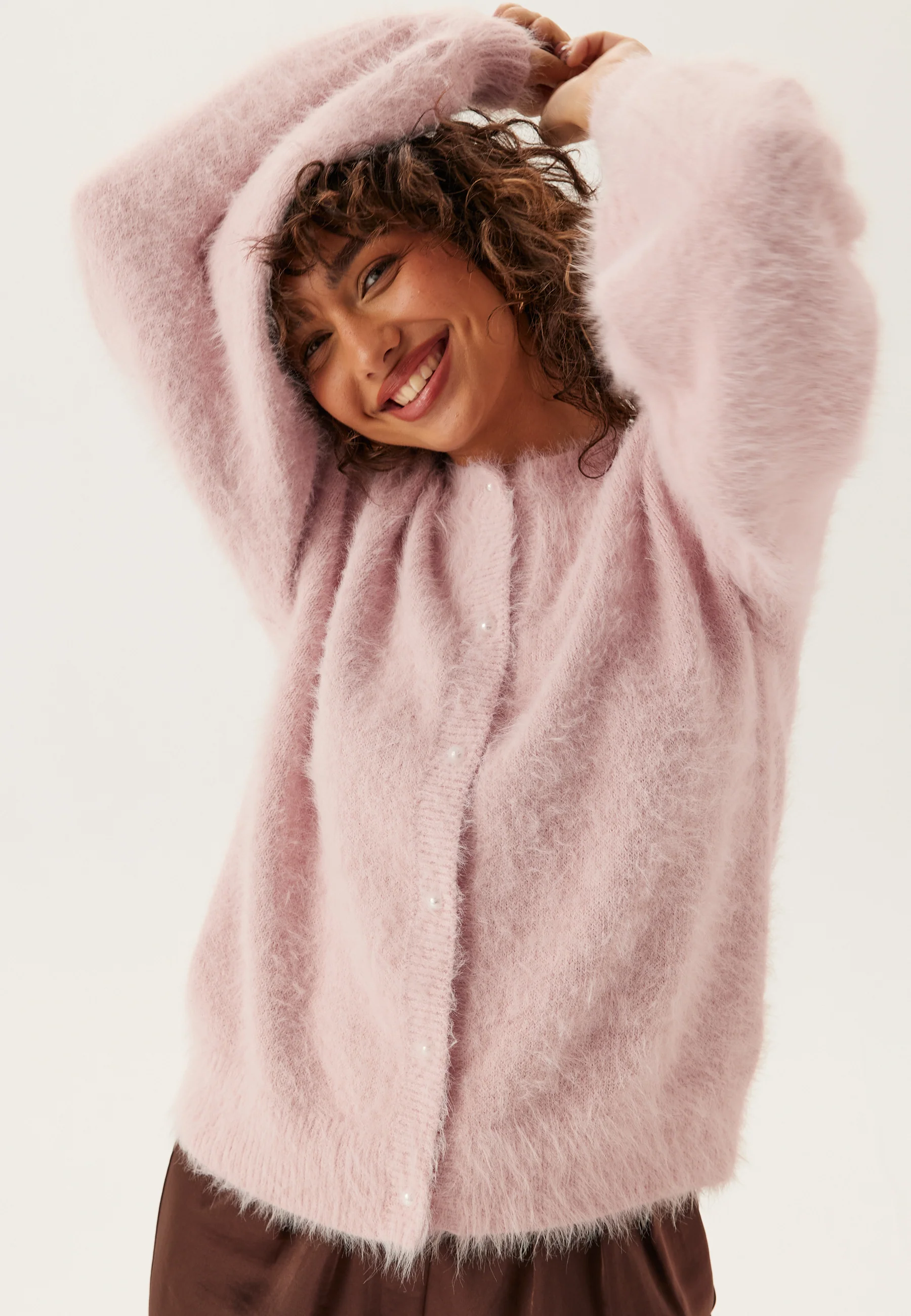 Fluffy Knitted Pearl Cardigan - Image 5