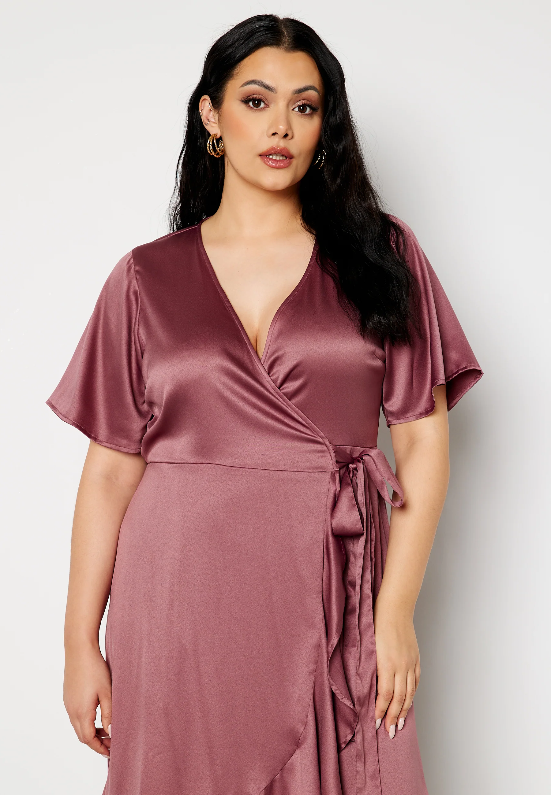 Frill Wrap Satin Midi Dress - Image 7