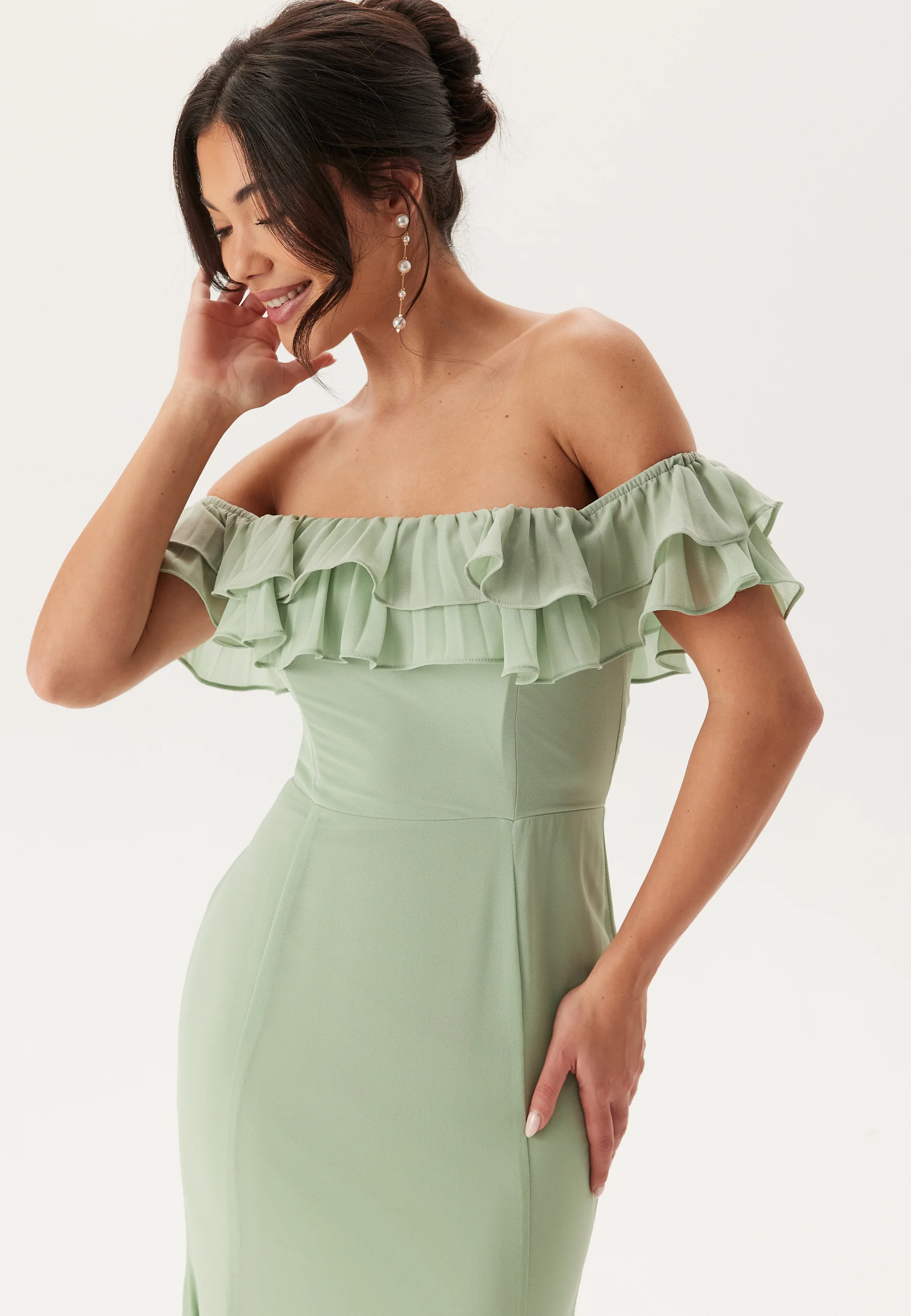Frilly Chiffon Off Shoulder Maxi Dress - Image 3