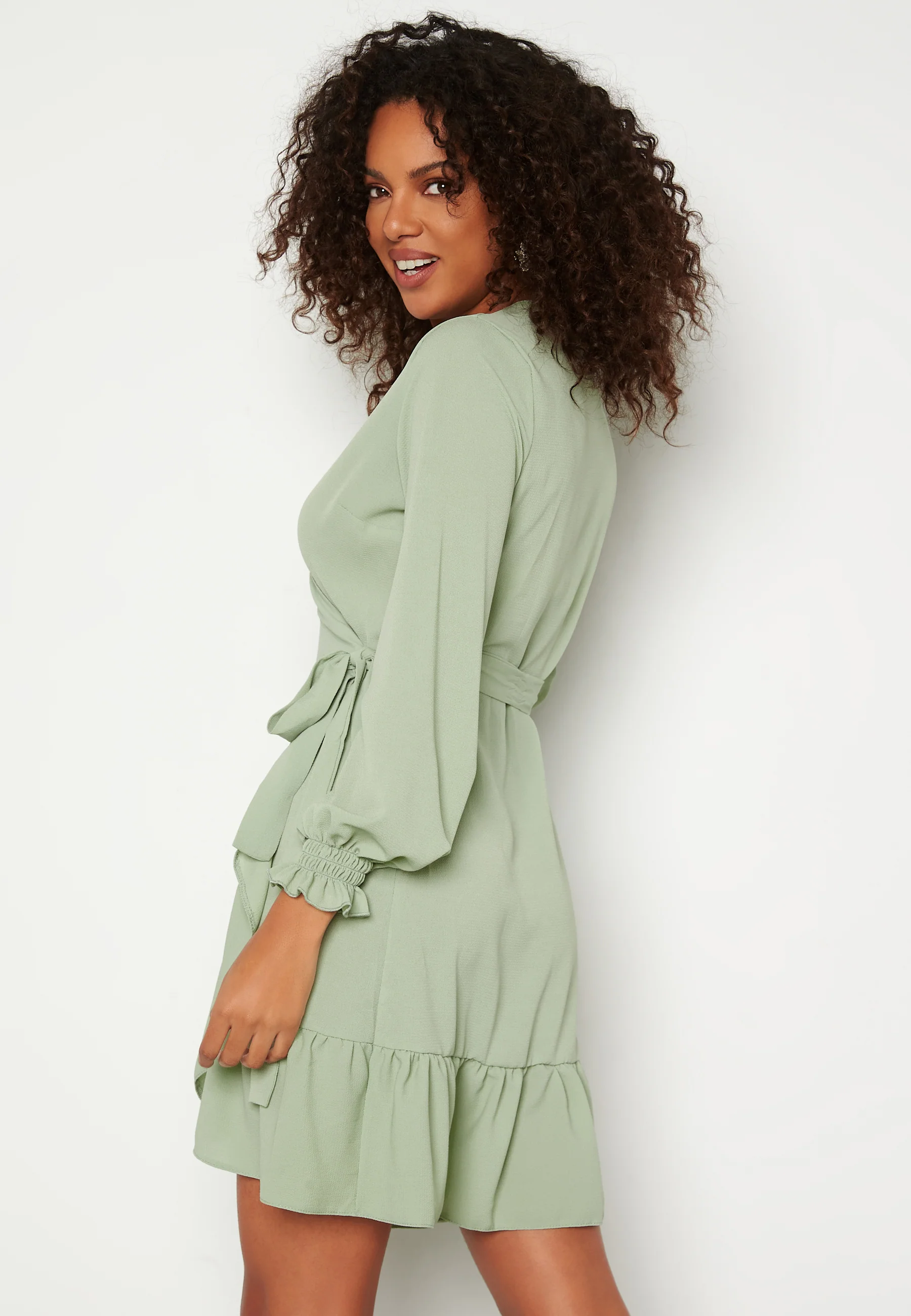 Frilly Wrap Mini Dress - Image 3