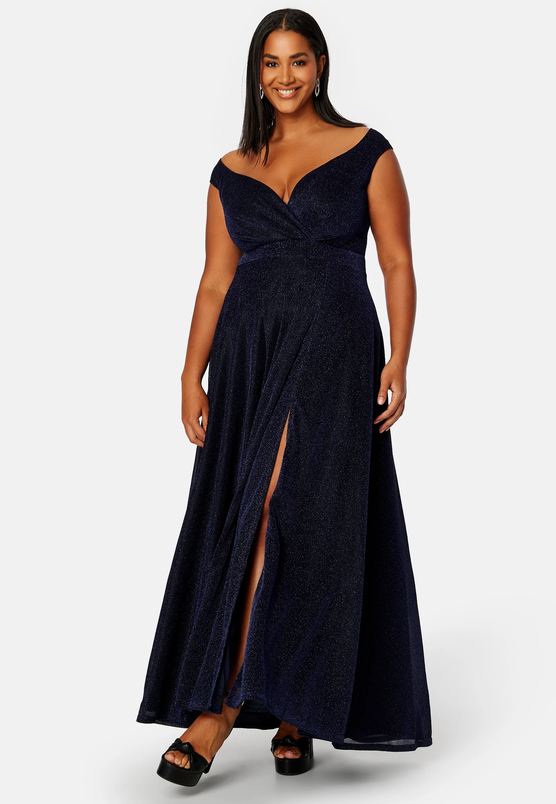 Glitter Wrap Front Maxi Curve Dress With Split - Image 5