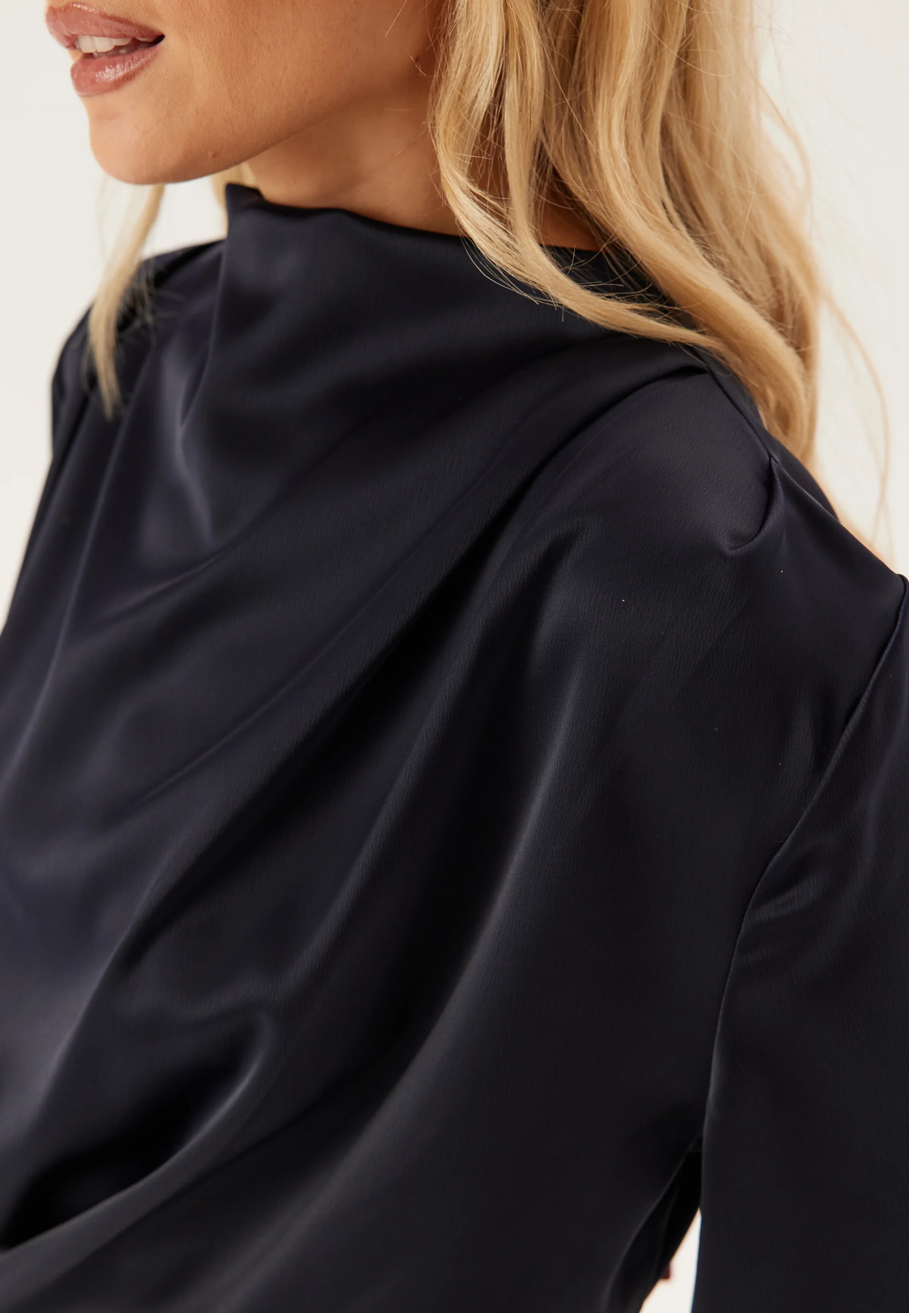 High Neck Wide Sleeve Satin Gown - Image 4