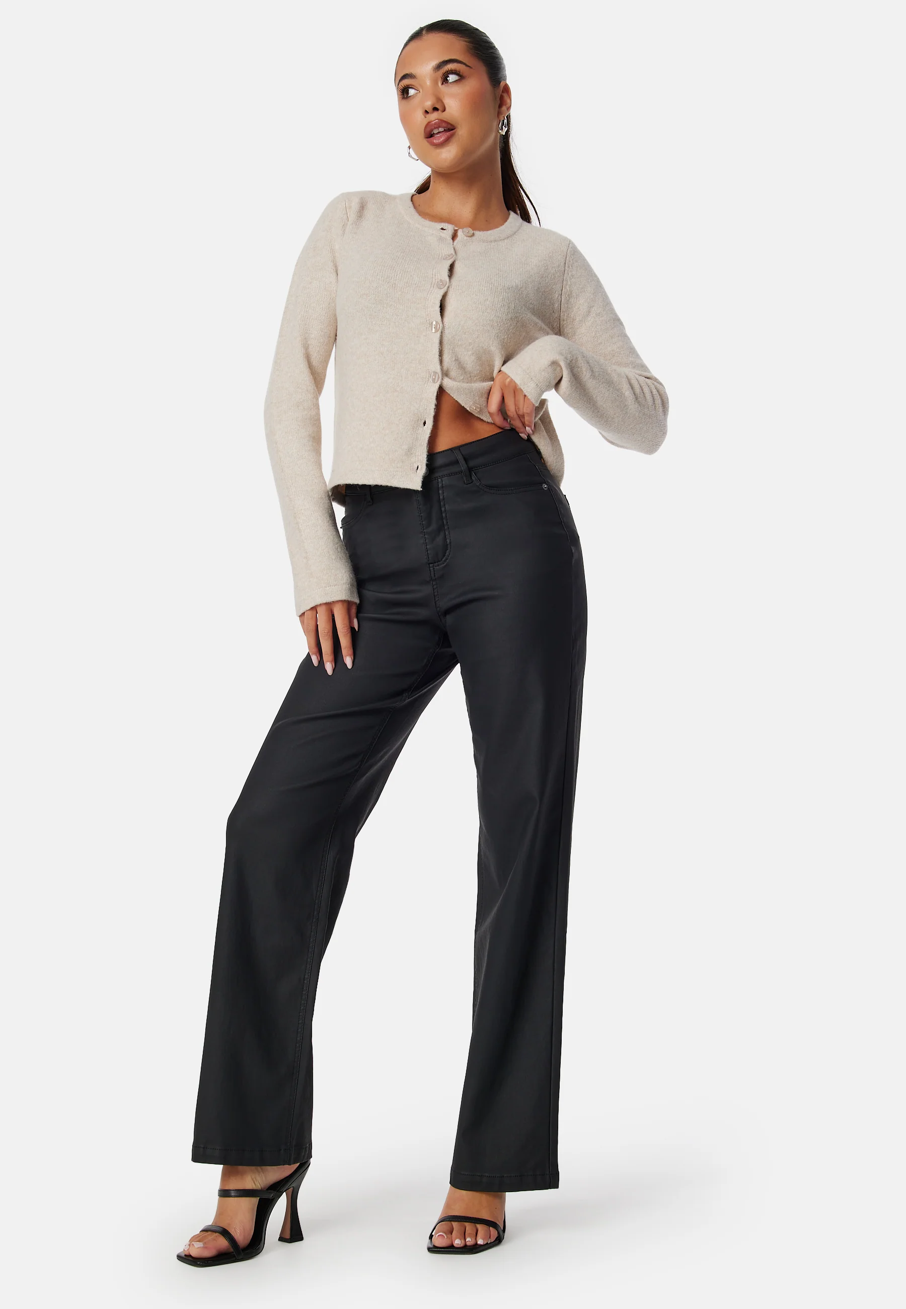 High Waist Straight Leg Coated Jeans - Image 2
