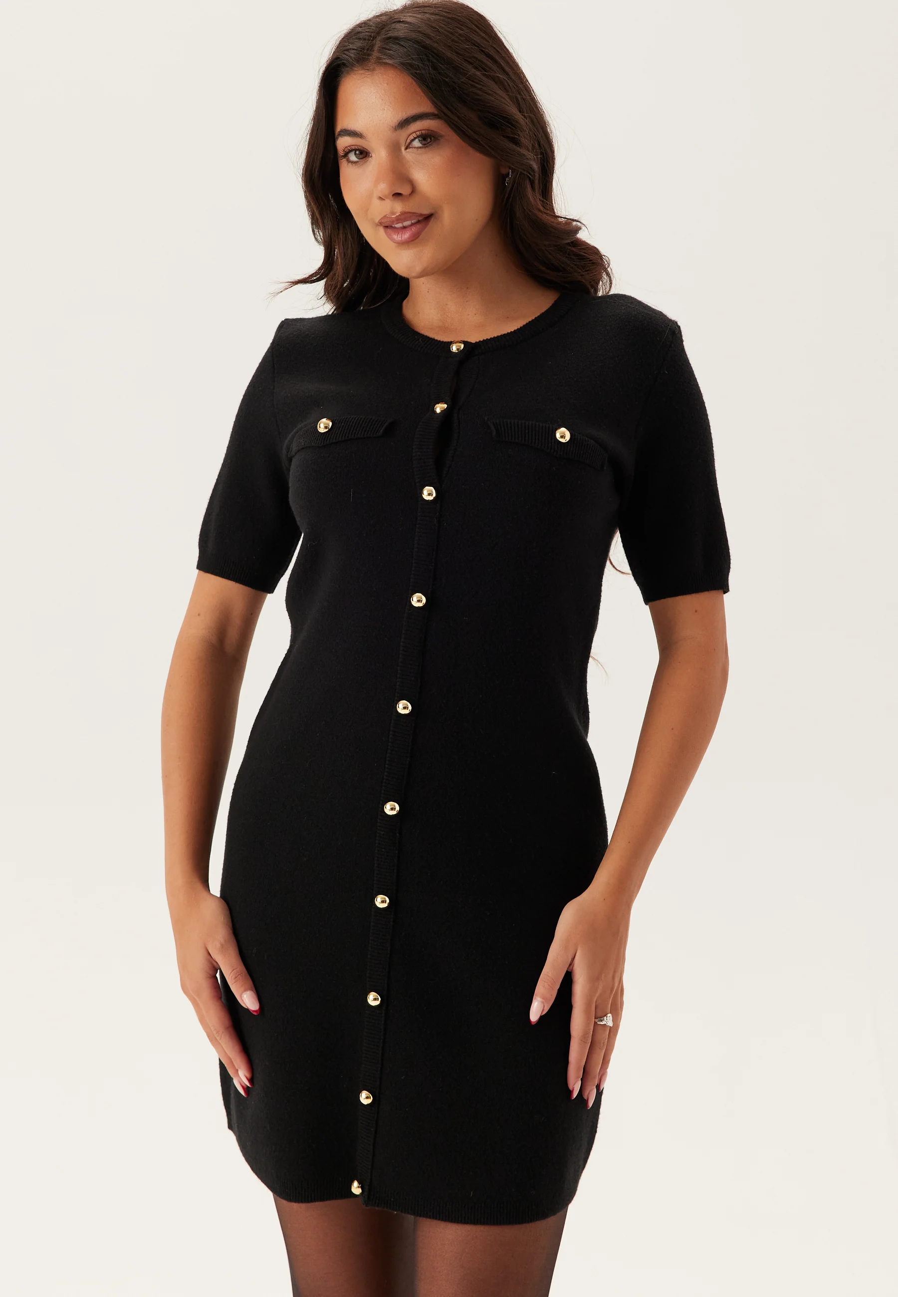 Knitted Gold Button Dress