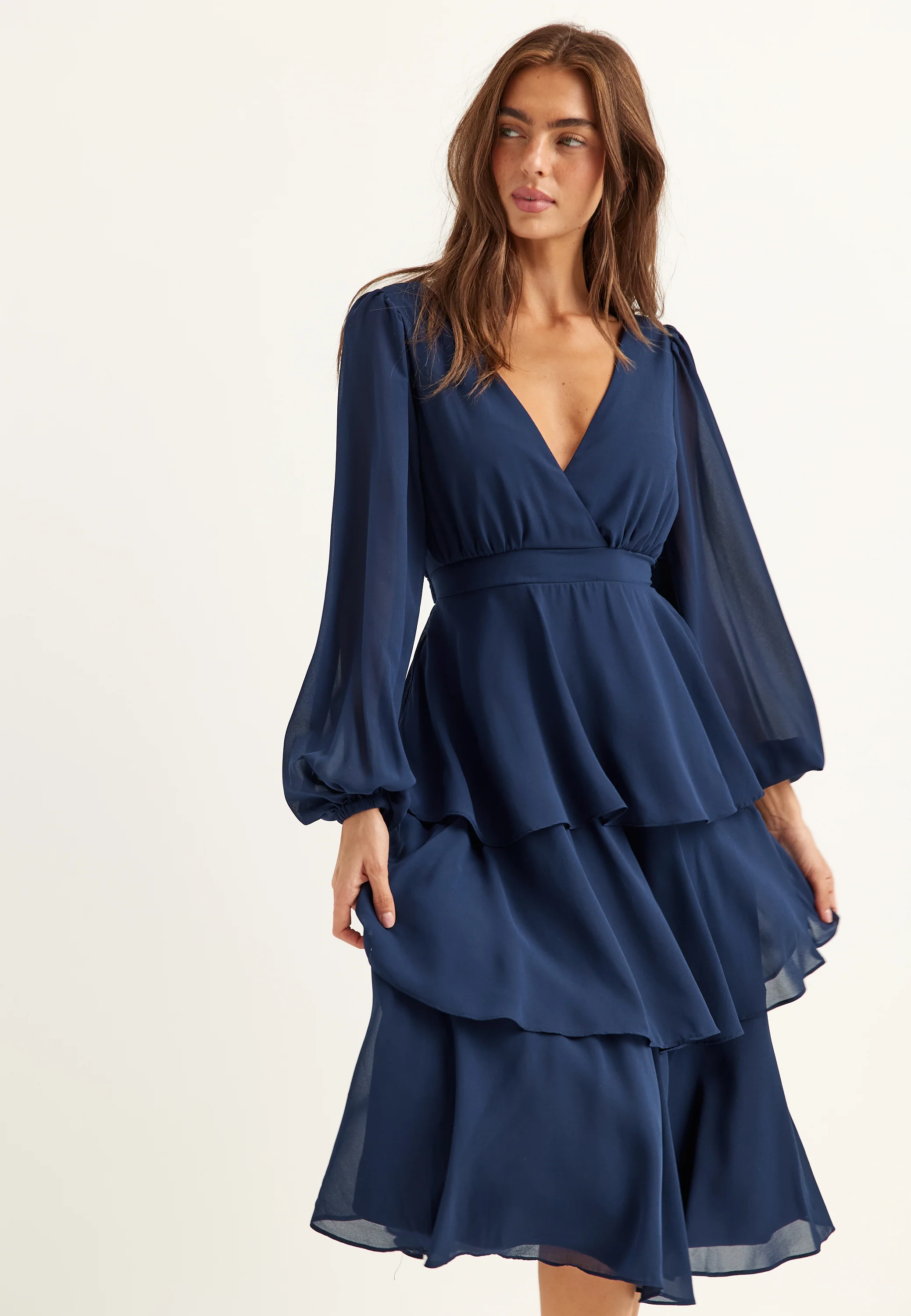 Long Sleeve Tiered Midi Dress - Image 2