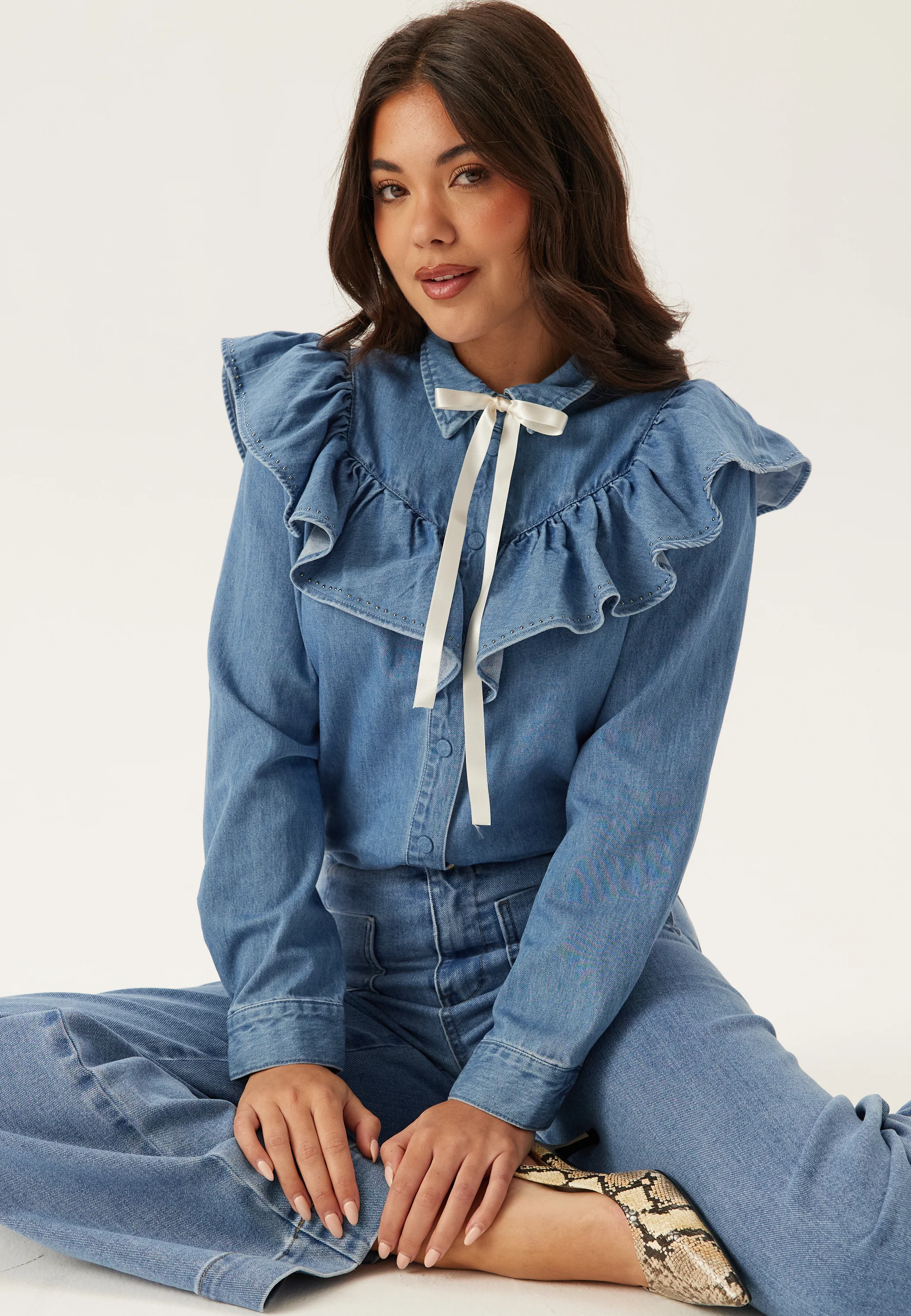 Onlindigo Frill Stud L/S DNM S