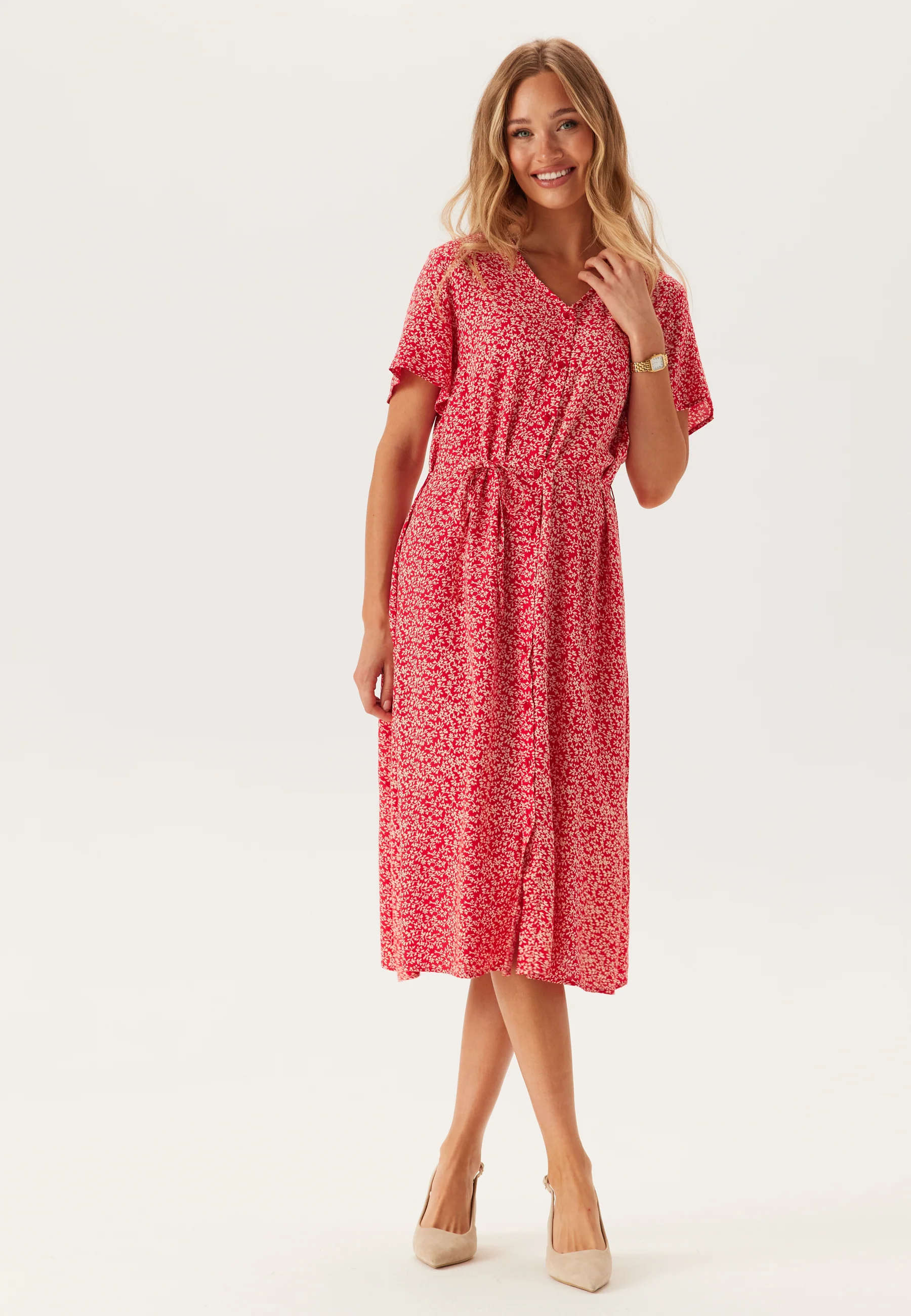 Pcnya Ss V-neck Midi Dress