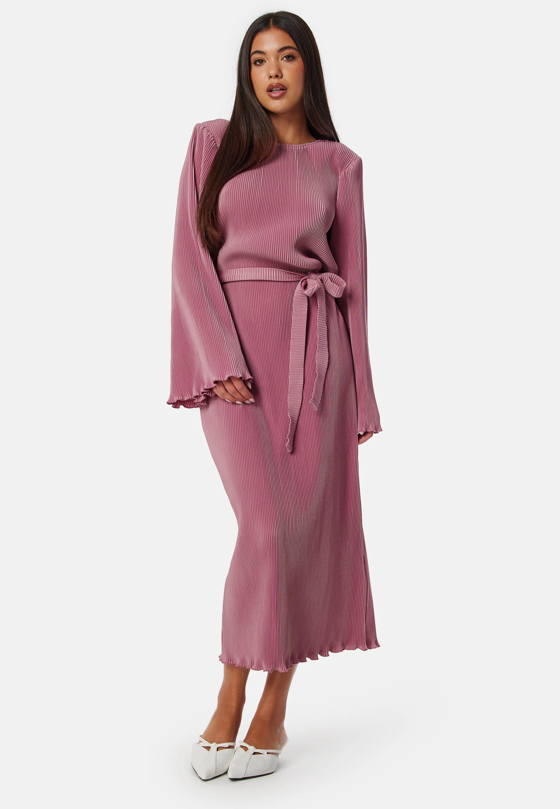 Pleated Tie Midi Dress