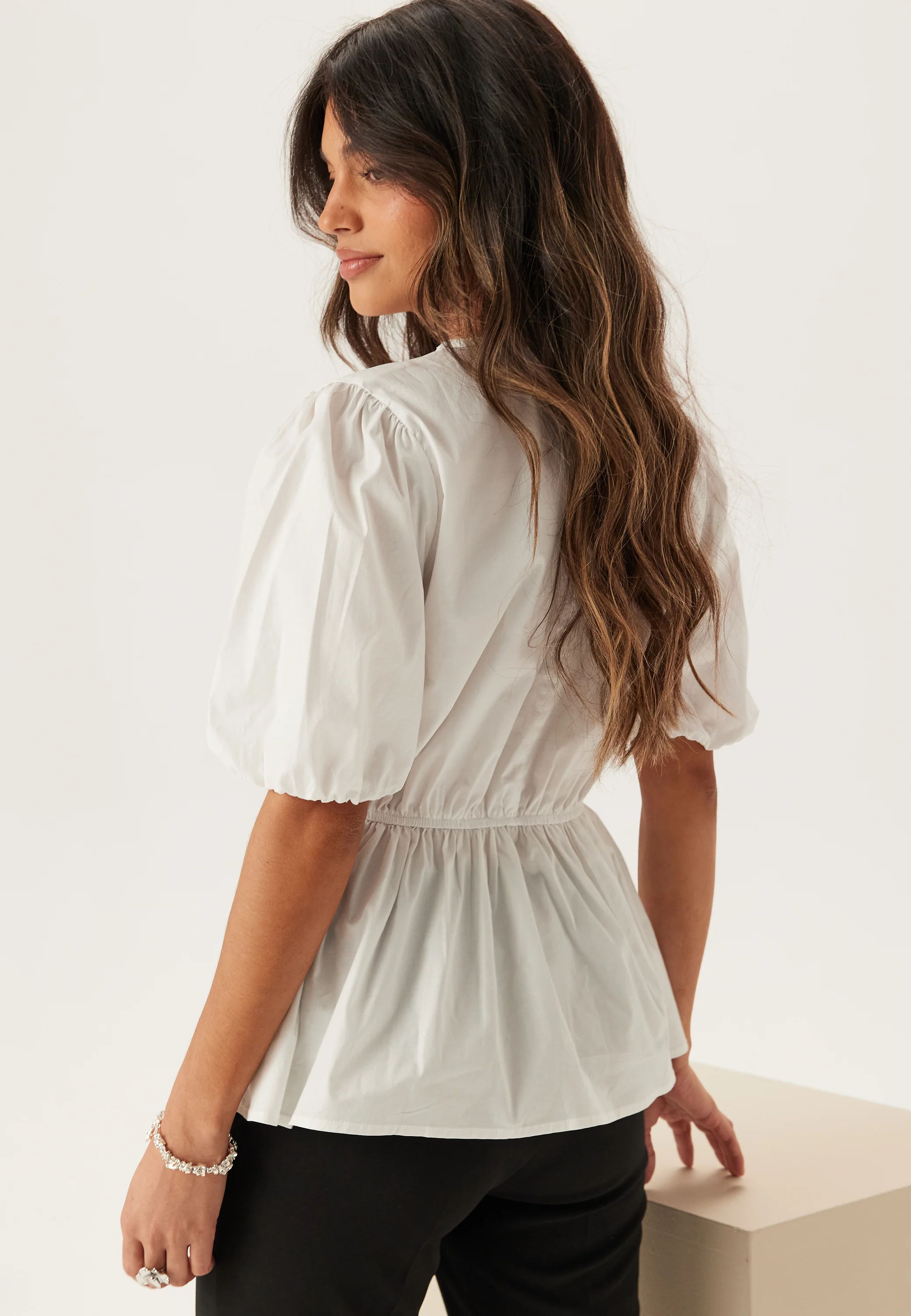 Puff Sleeve Peplum Blouse - Image 3