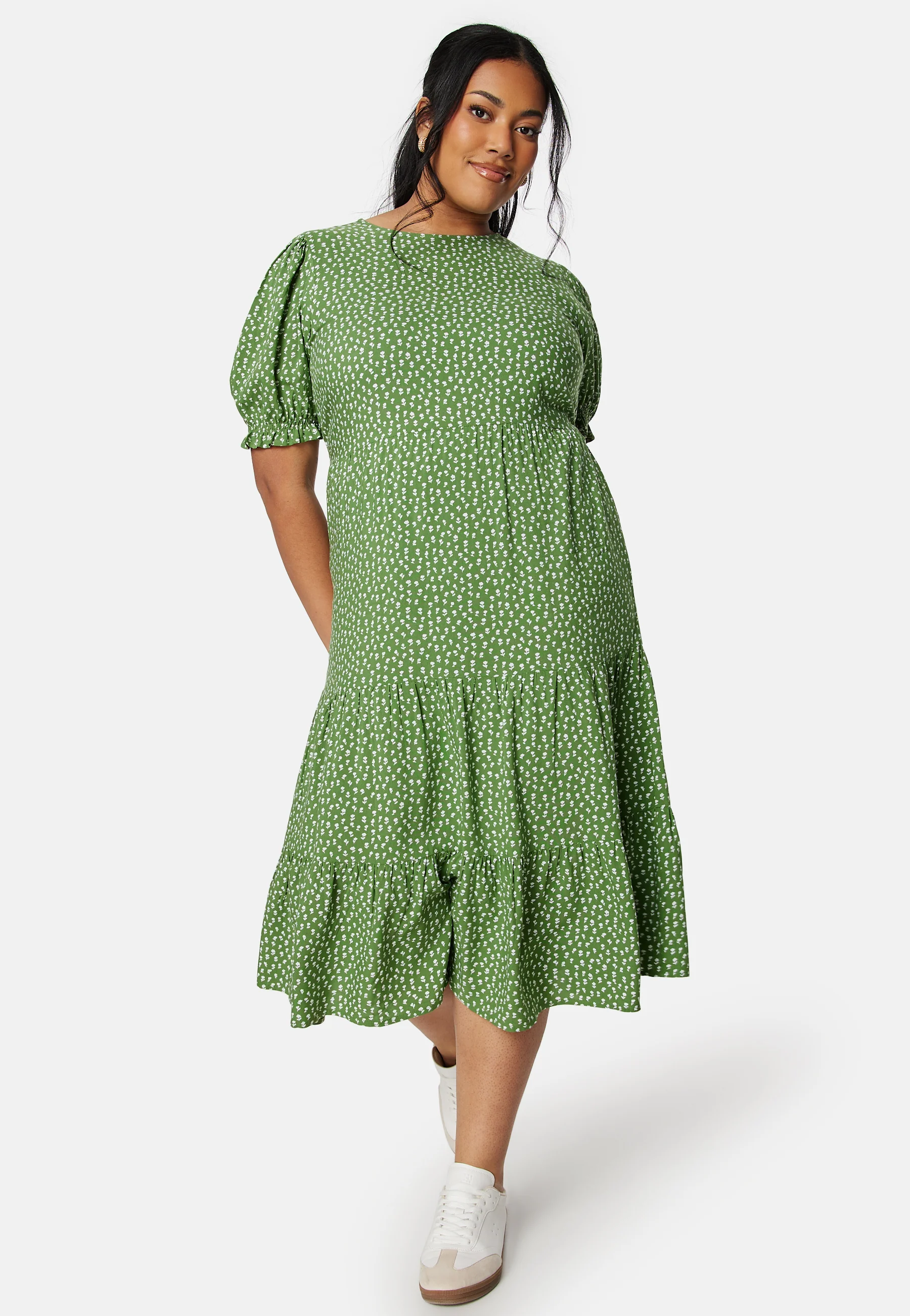 Puff Sleeve Viscose Midi Dress - Image 6