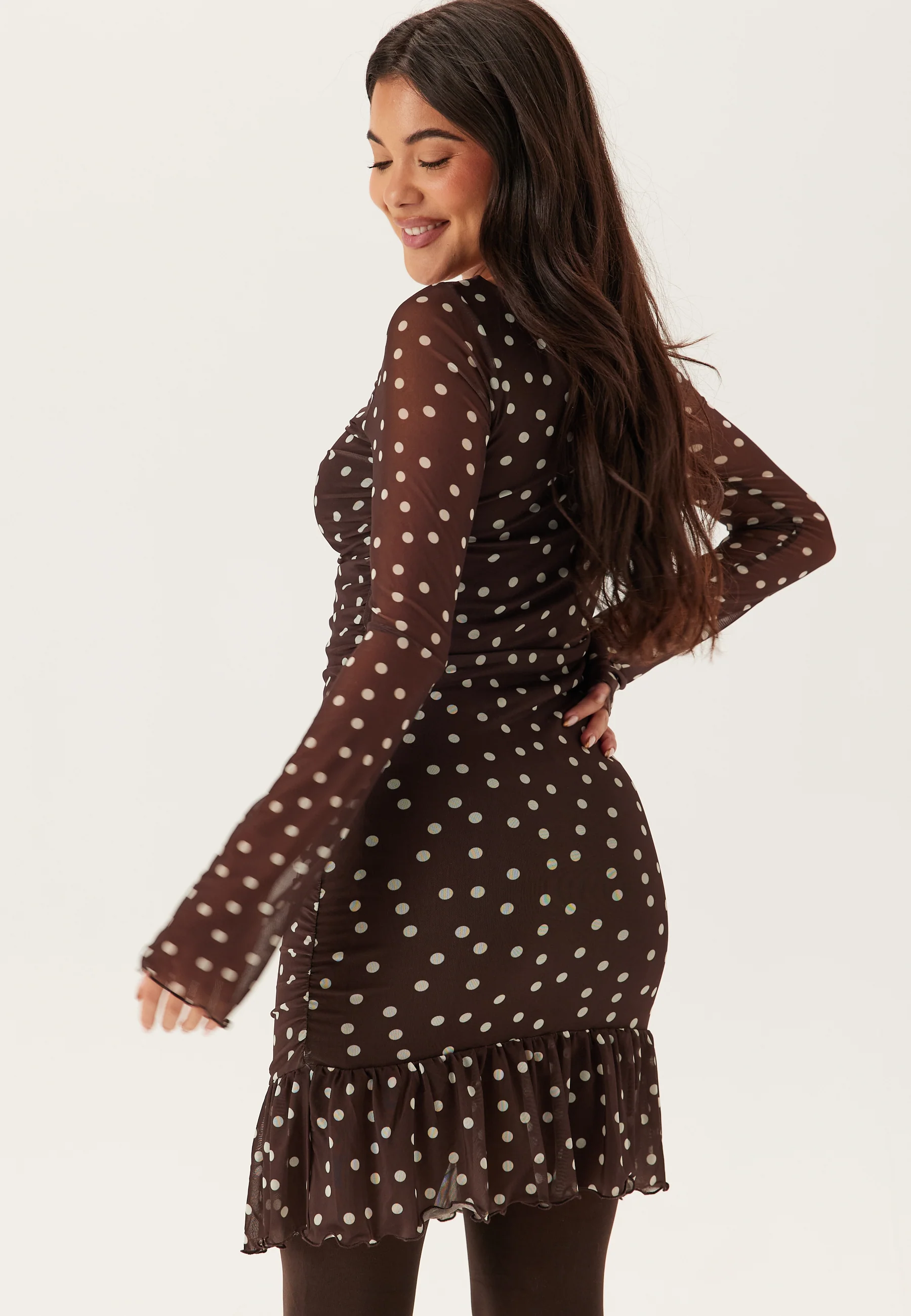 Ruched Mesh Frill Dress - Image 5