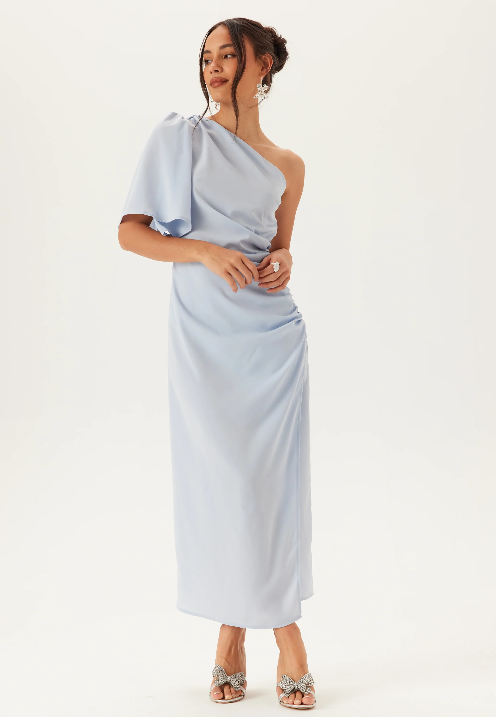 Ruched One Shoulder Midi Dress