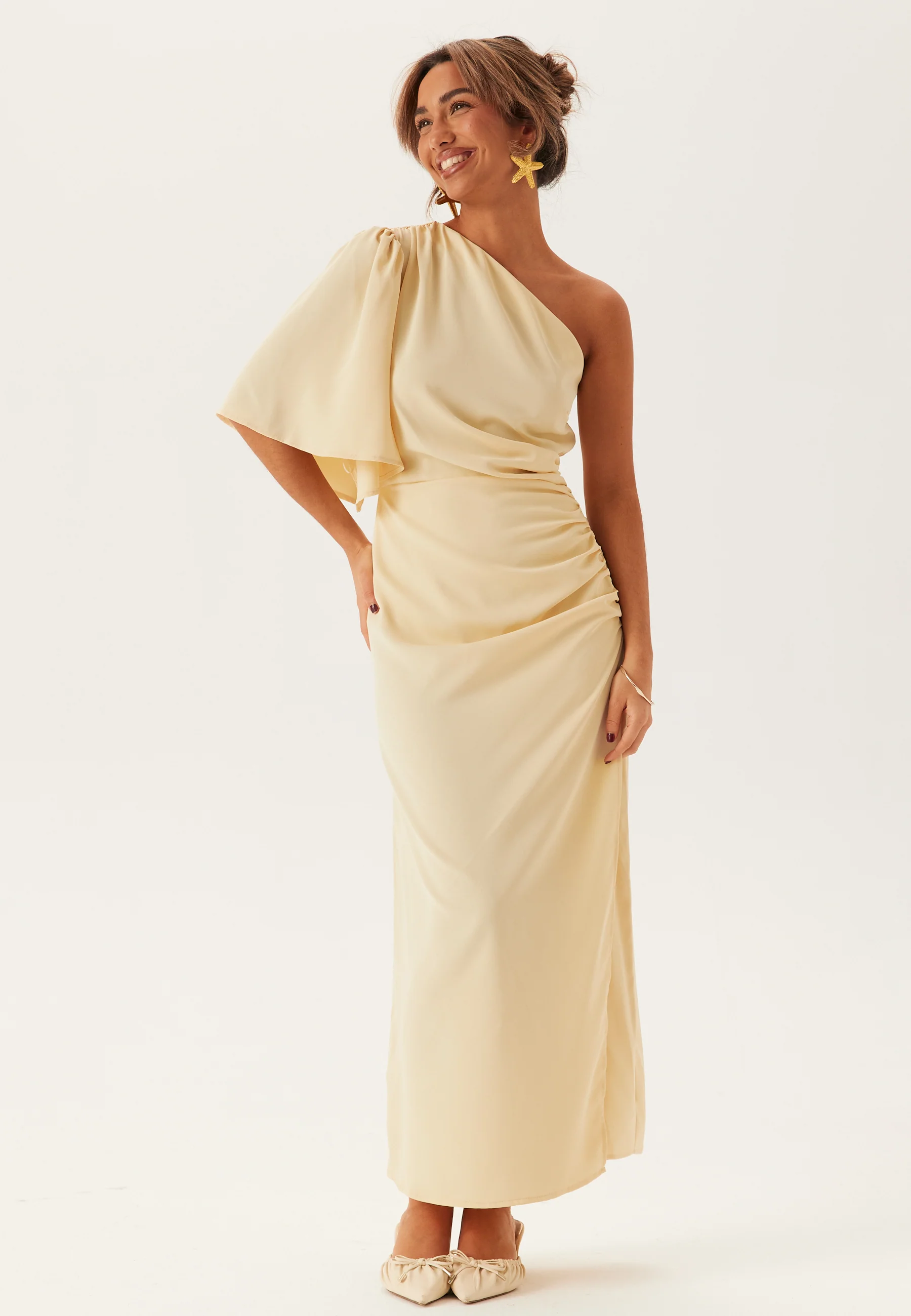 Ruched One Shoulder Midi Dress