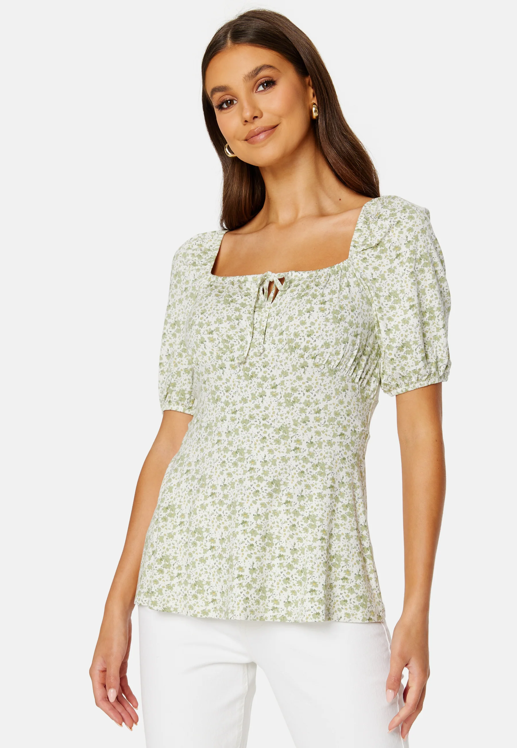Ruched Short Sleeve Tie Top