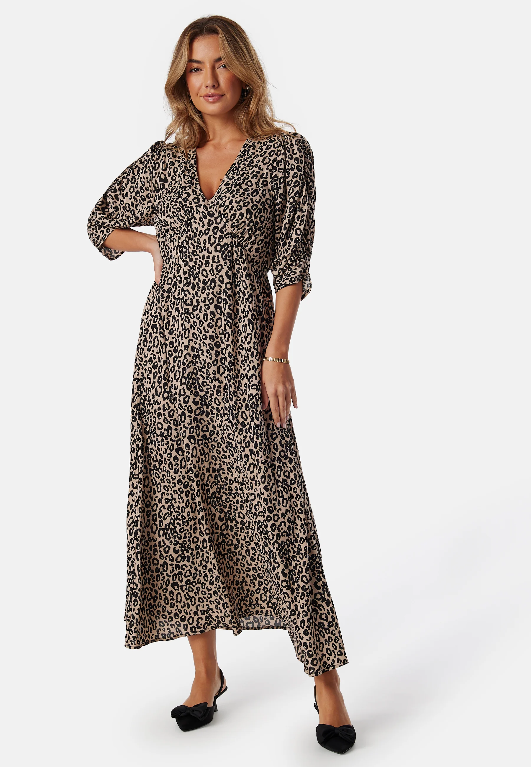 Ruched Sleeve Midi Dress
