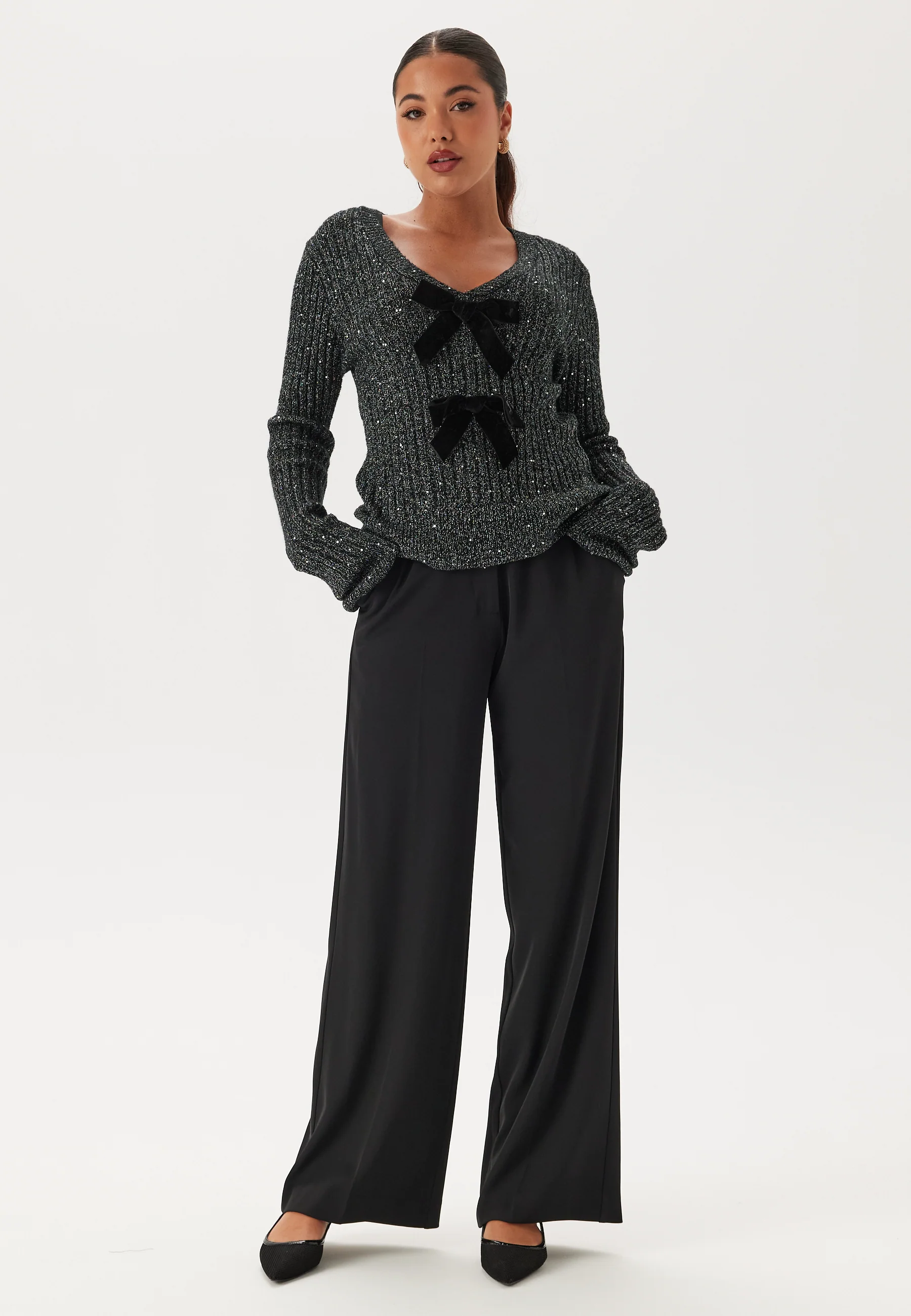 Sparkling Knitted Bow Sweater - Image 3