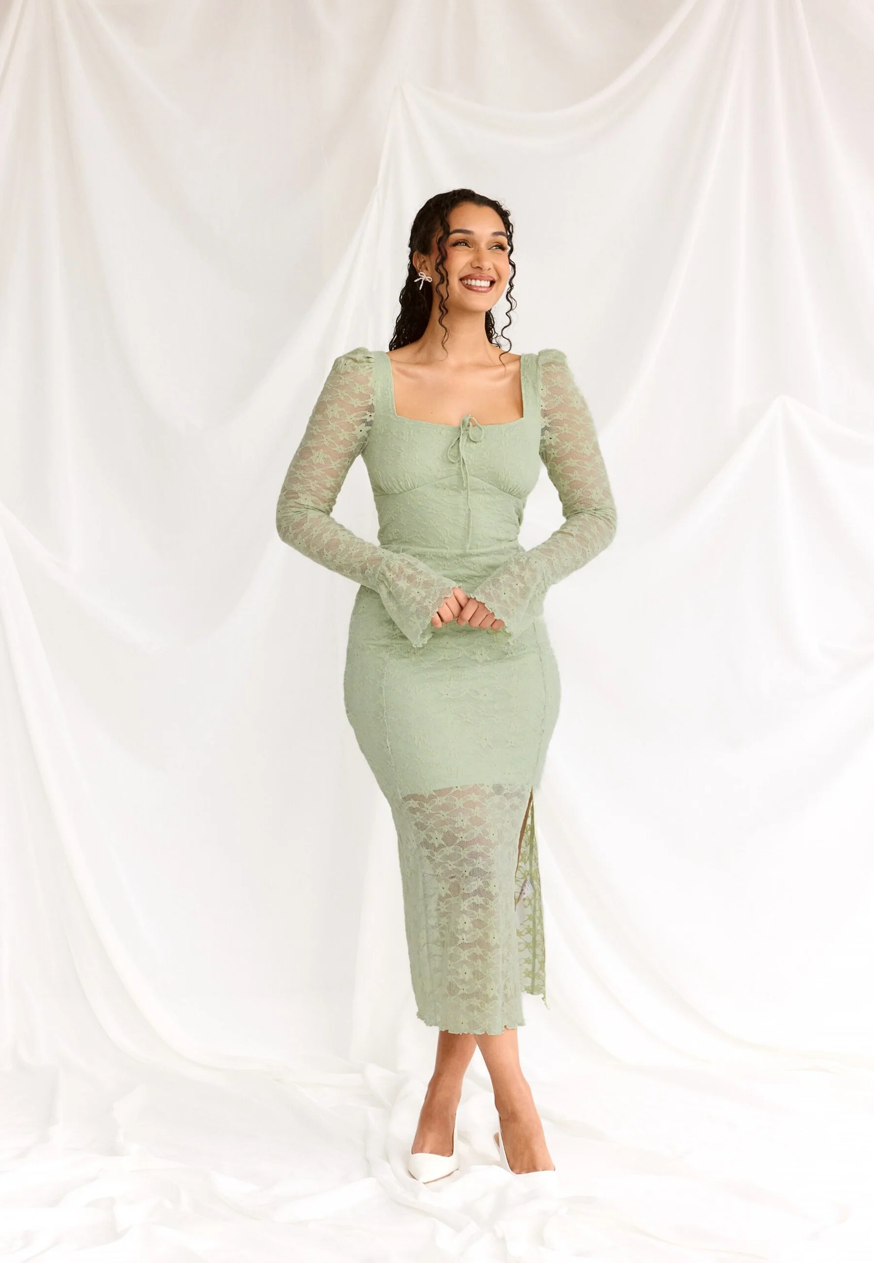Square Neck Lace Dress - Image 5