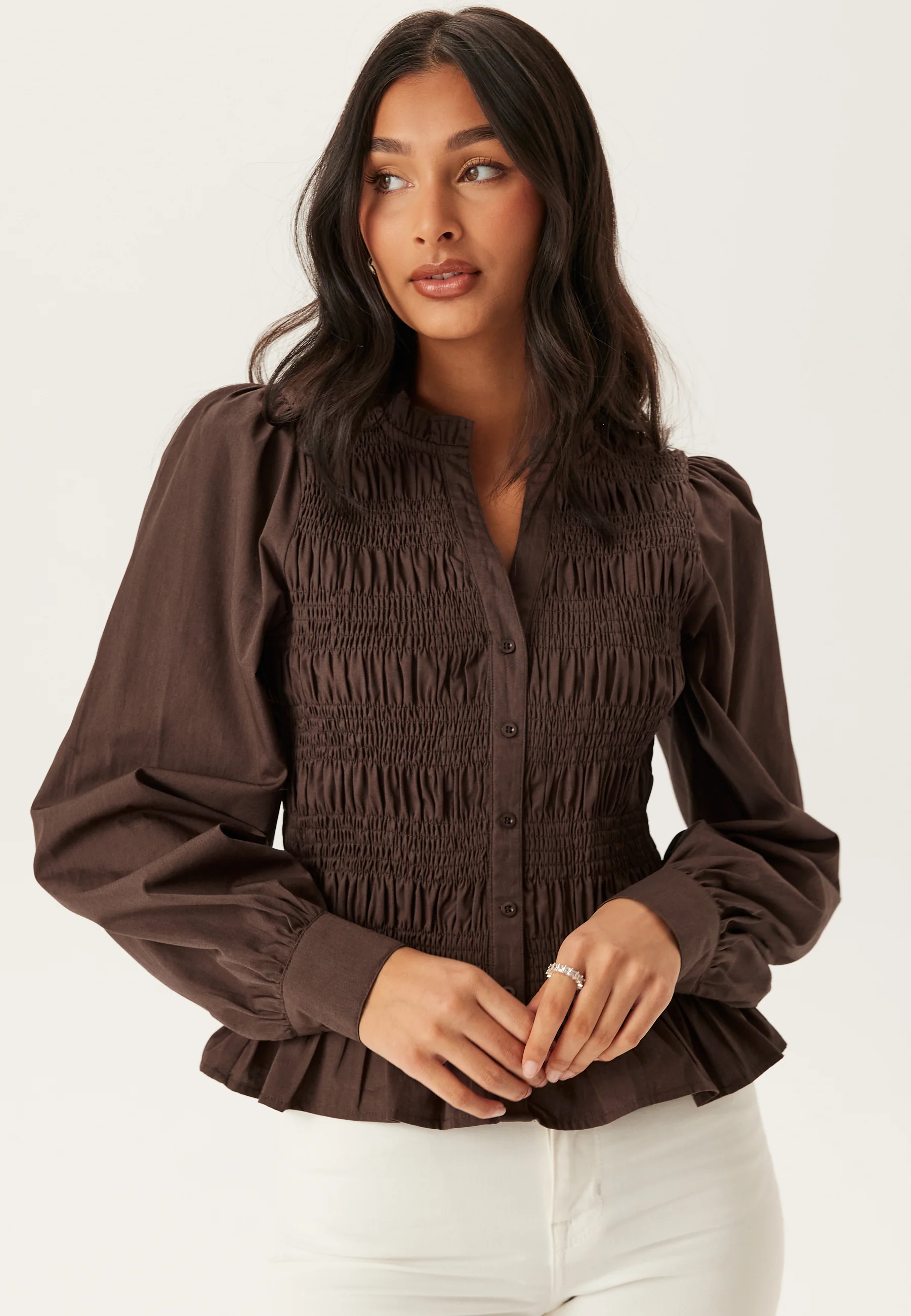 V-neck Cotton Smock Blouse