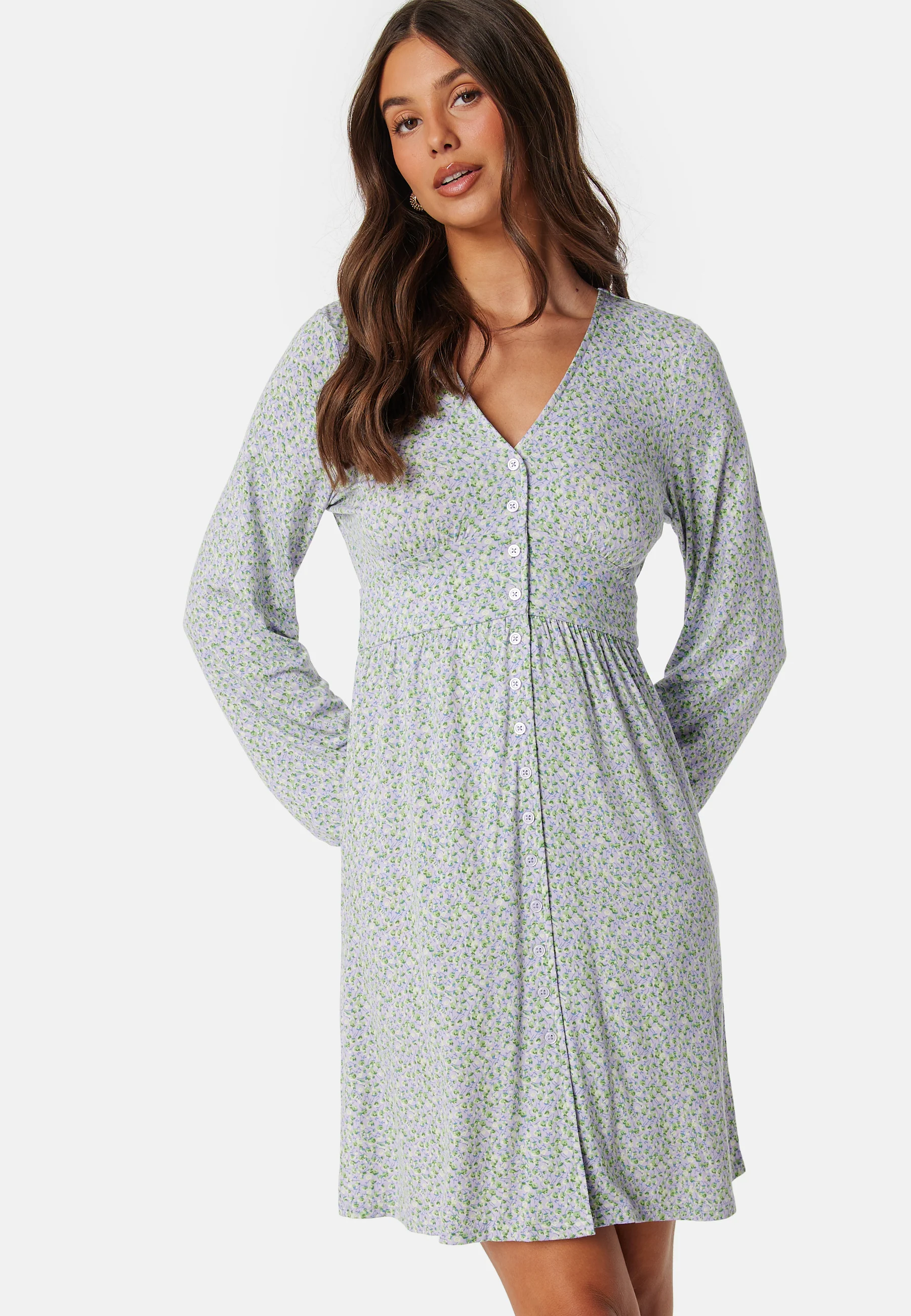 V-neck Short Button Dress
