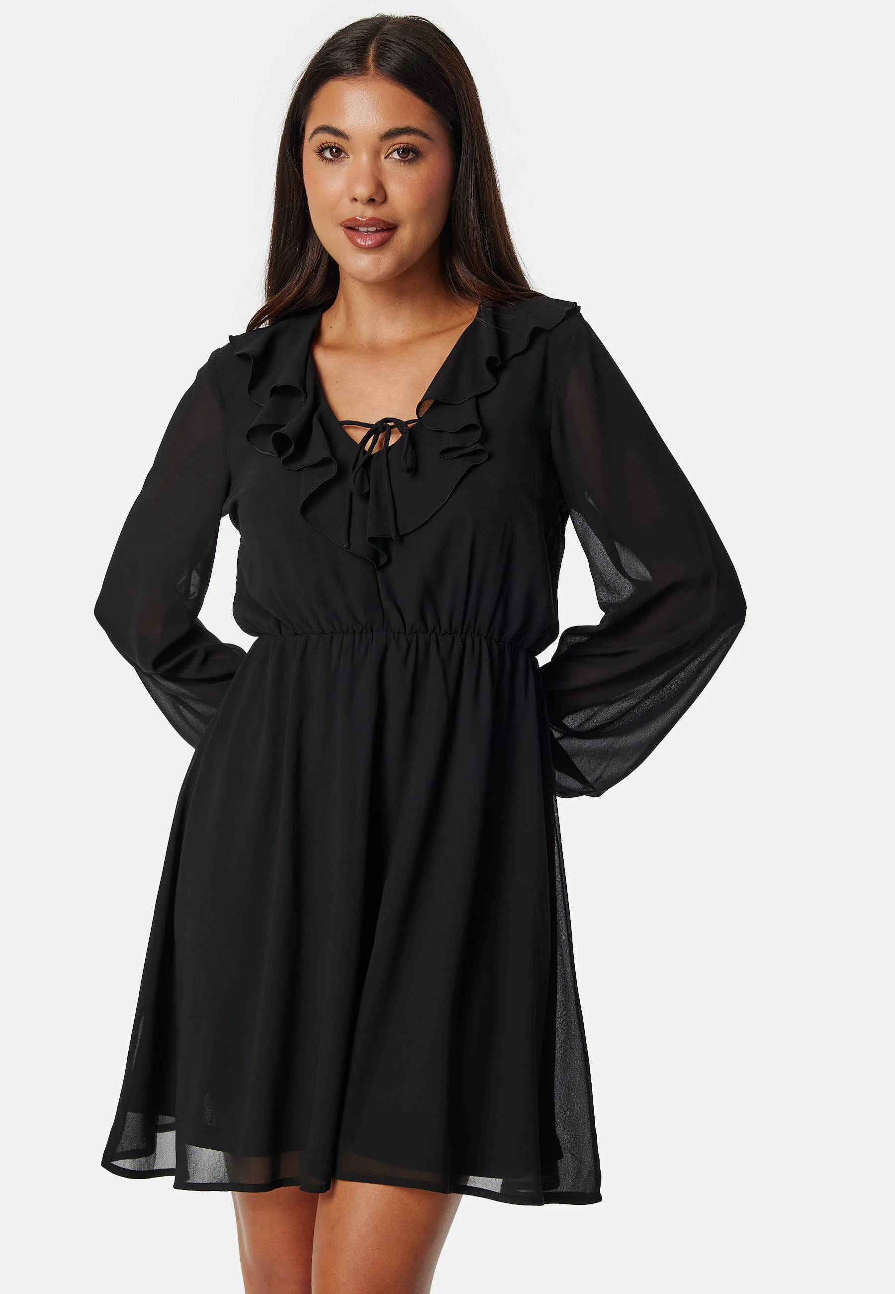 V-neck Short Frill Dress