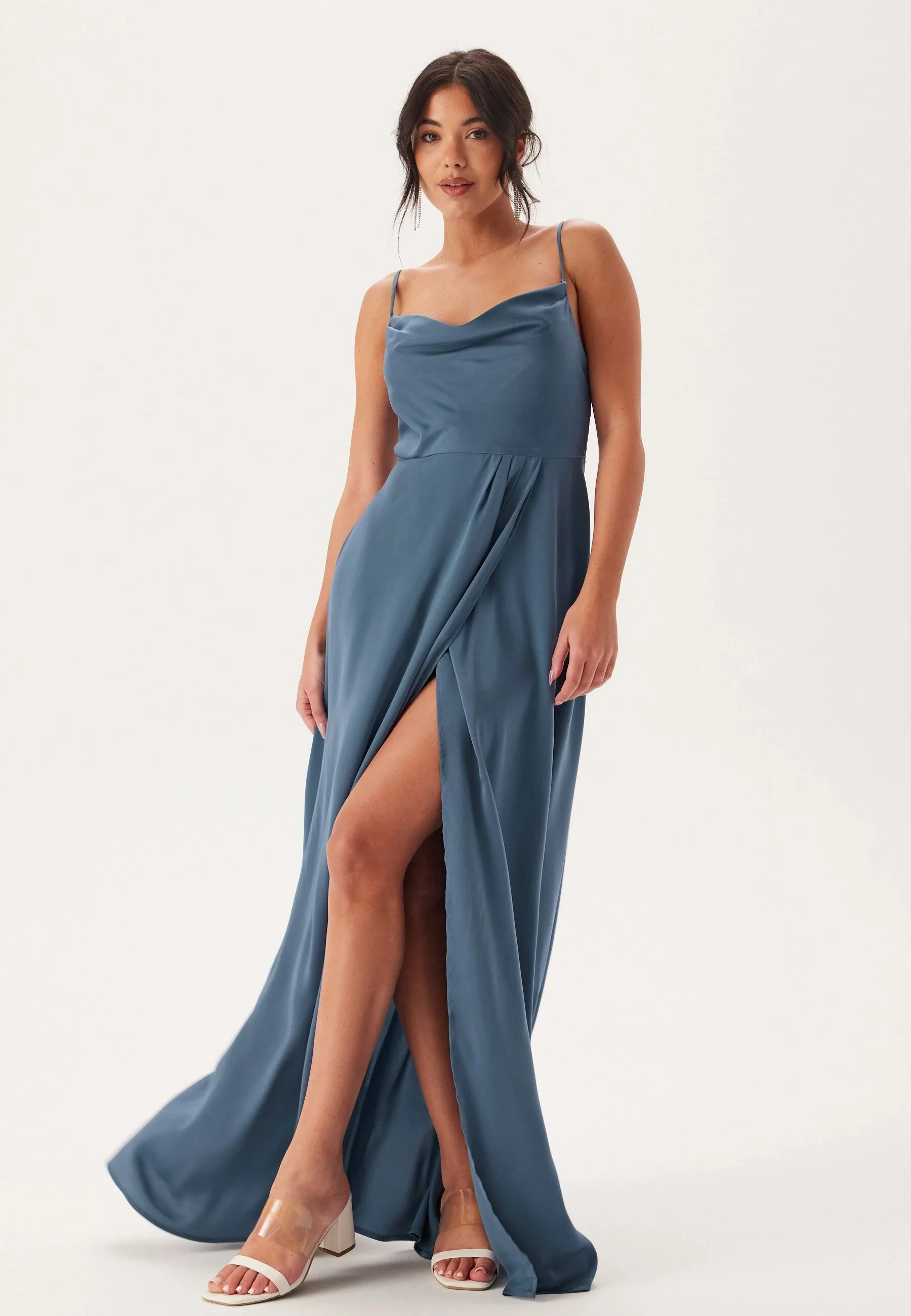 Waterfall Slit Satin Gown - Image 2
