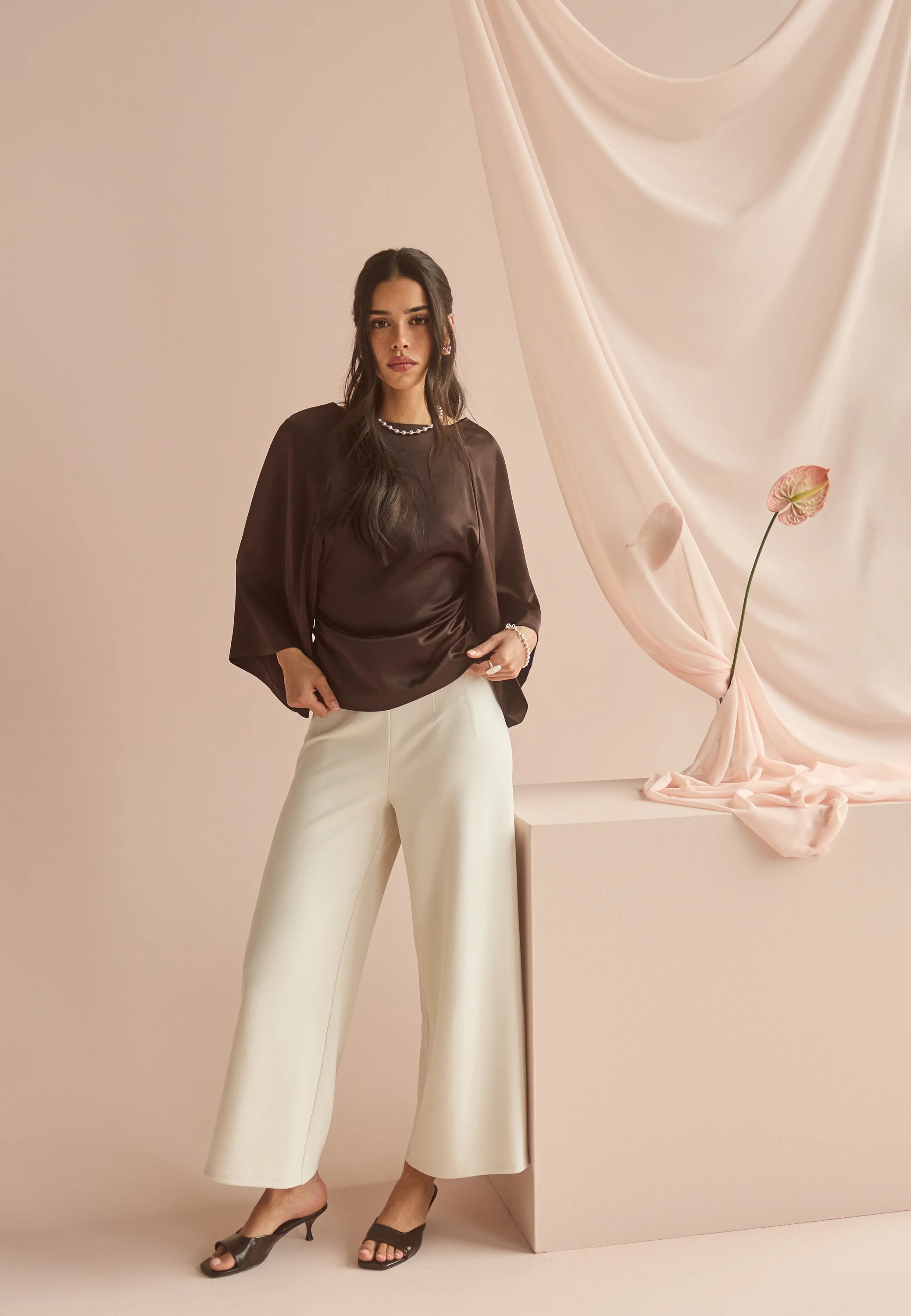 Wide Sleeve Satin Blouse - Image 2