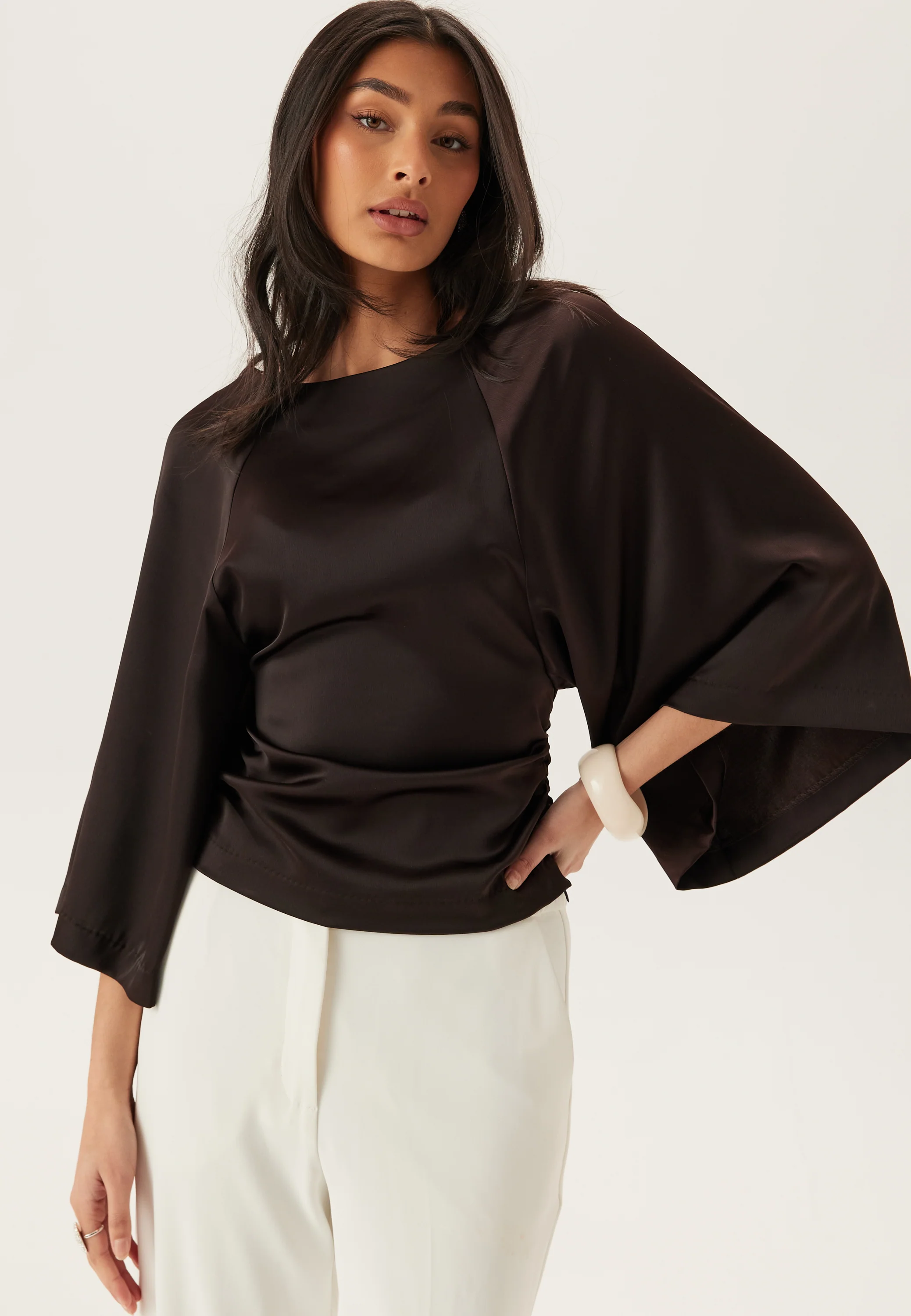 Wide Sleeve Satin Blouse - Image 4